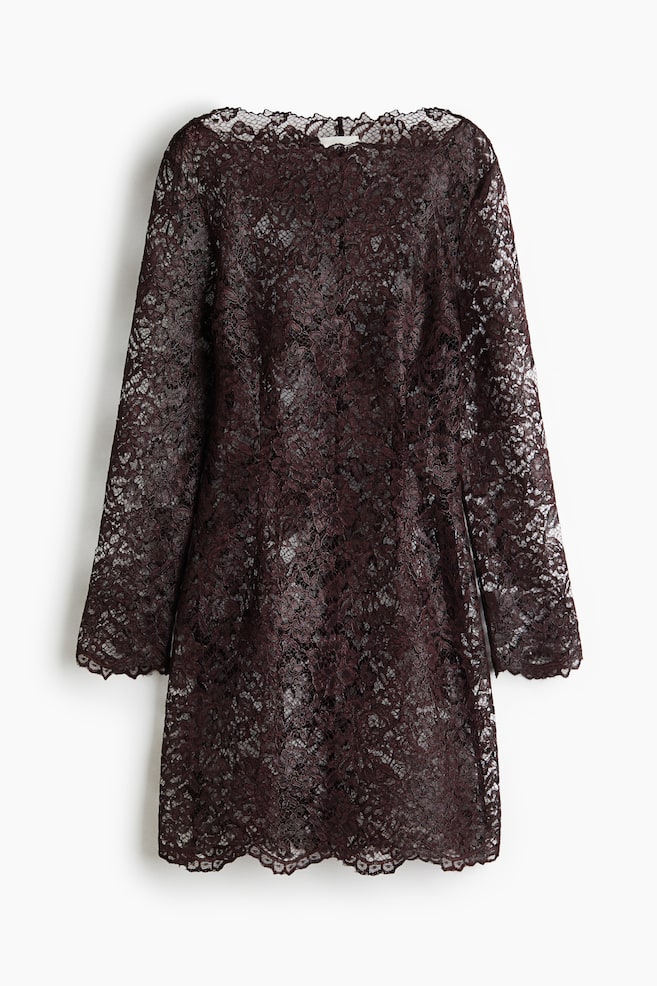 Vestido de encaje con escote barco - Violeta oscuro - 1