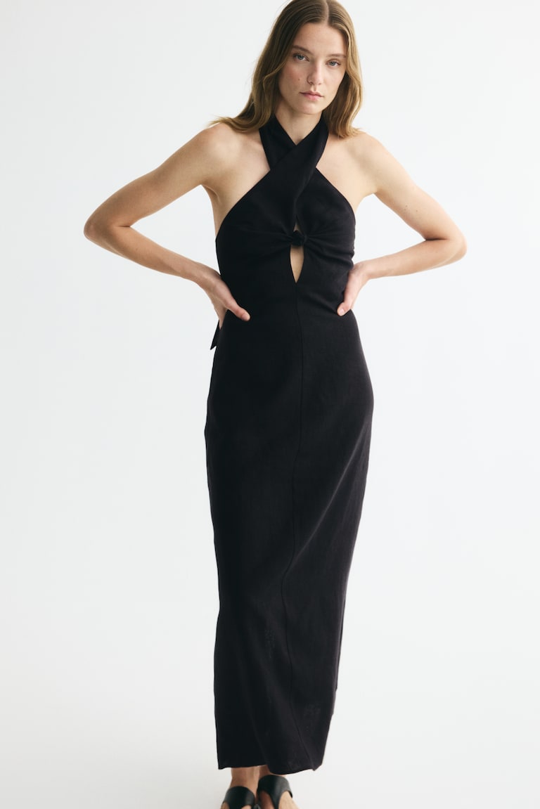 Lanena haljina s halter izrezom