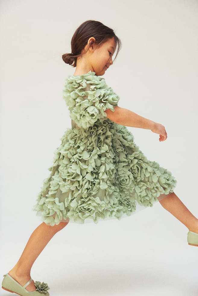 Fabric flower-covered dress - Dusty green - 6