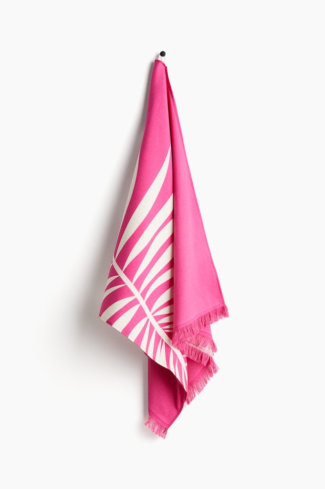 Fringed beach towel - Hot pink/Patterned - 1