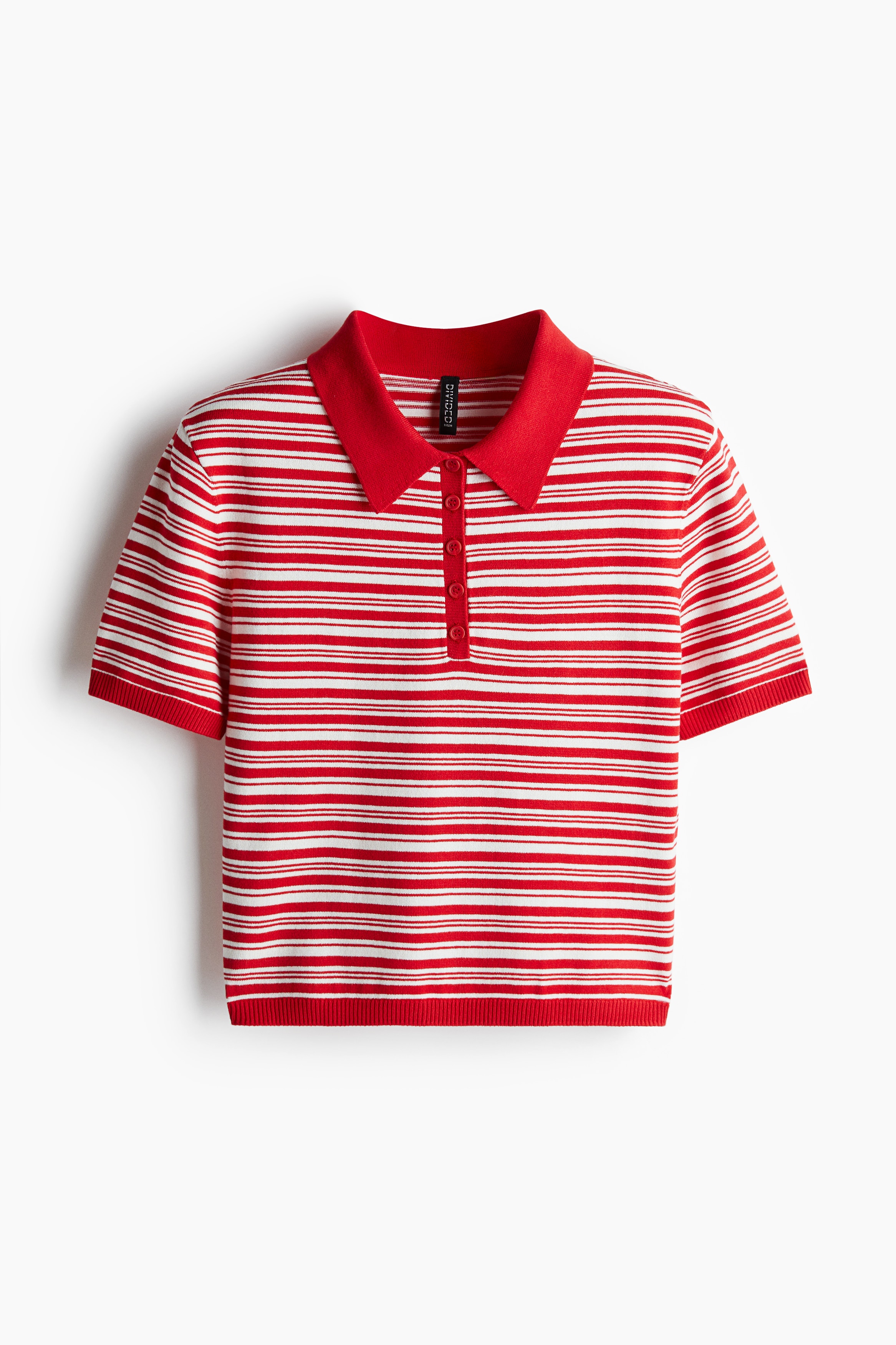 Fine-knit polo shirt - Red/Striped/Light grey marl