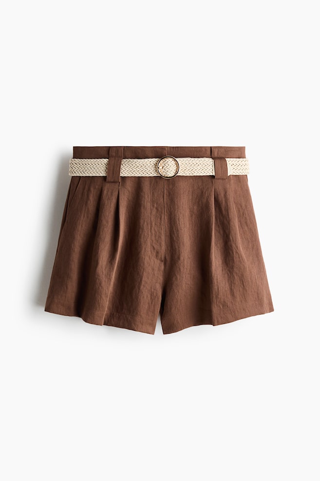 Dress Shorts with Belt - Brown/Dark beige - 1