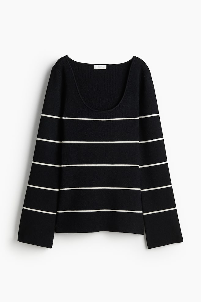 Pullover mit U-Ausschnitt - Schwarz/Gestreift/Cremefarben/Gestreift - 1