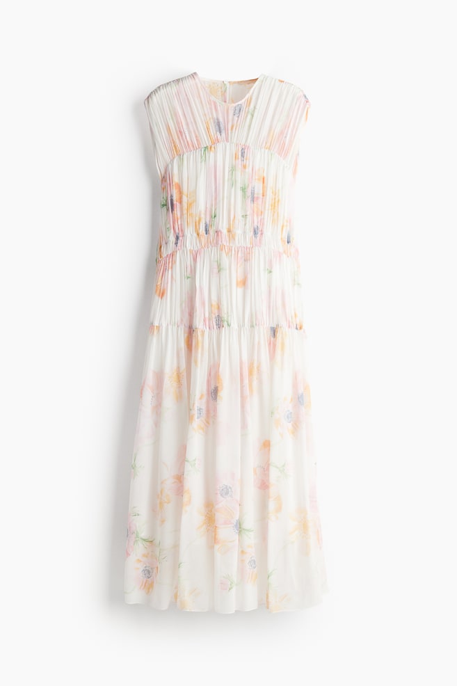 Gathered viscose dress - White/Floral - 1