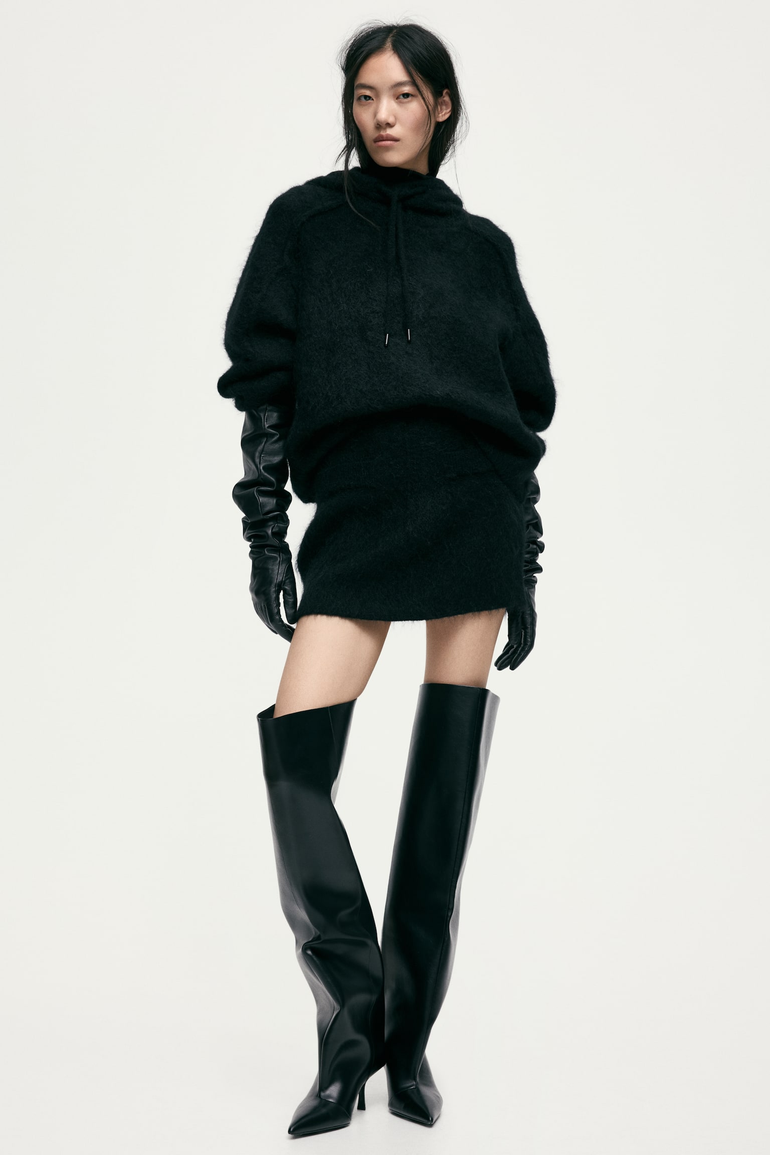 モヘアブレンド フーデッドトップス - ブラック - 4