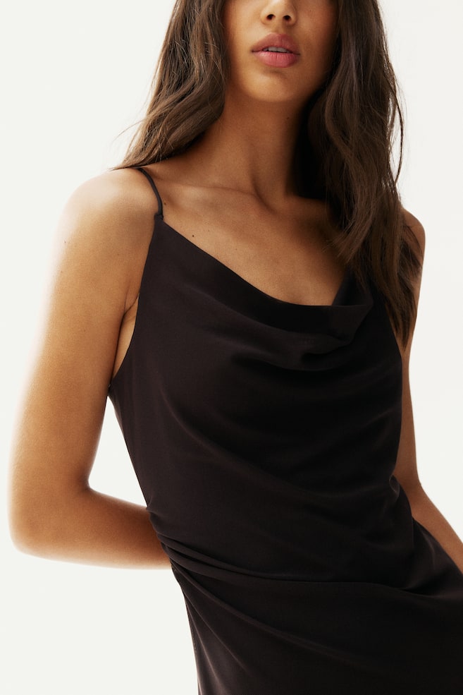 Draped Mesh Dress-Dark brown - 3