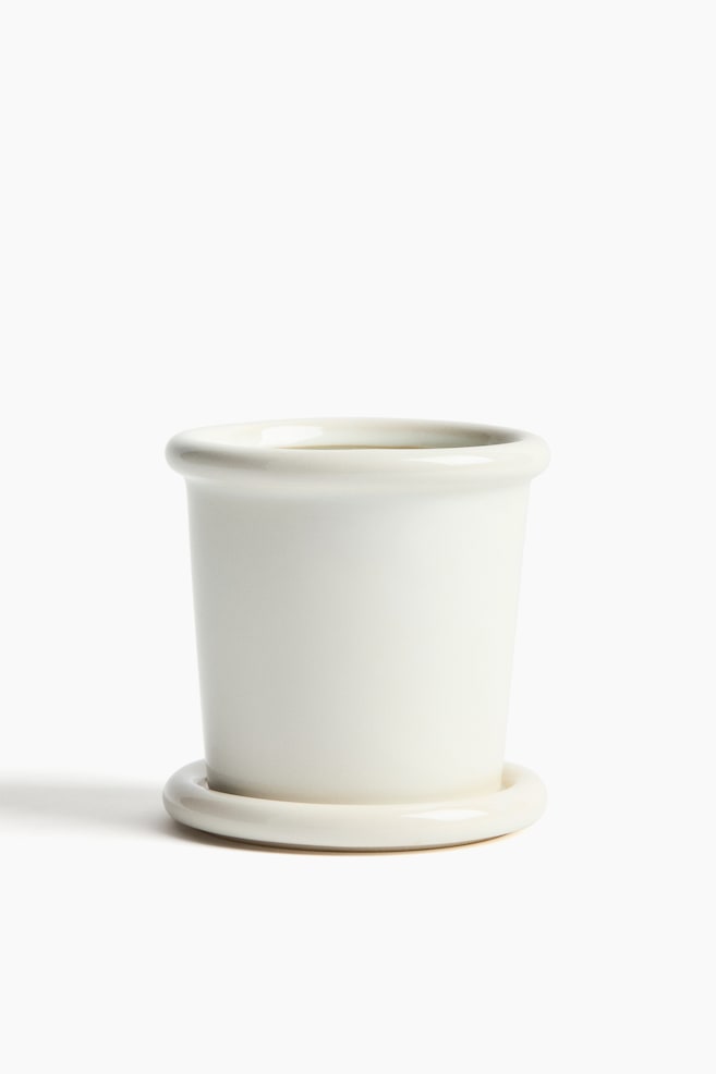 Extra-small stoneware plant pot with saucer - White/Dark brown/Light green/Light yellow/Light grey - 1