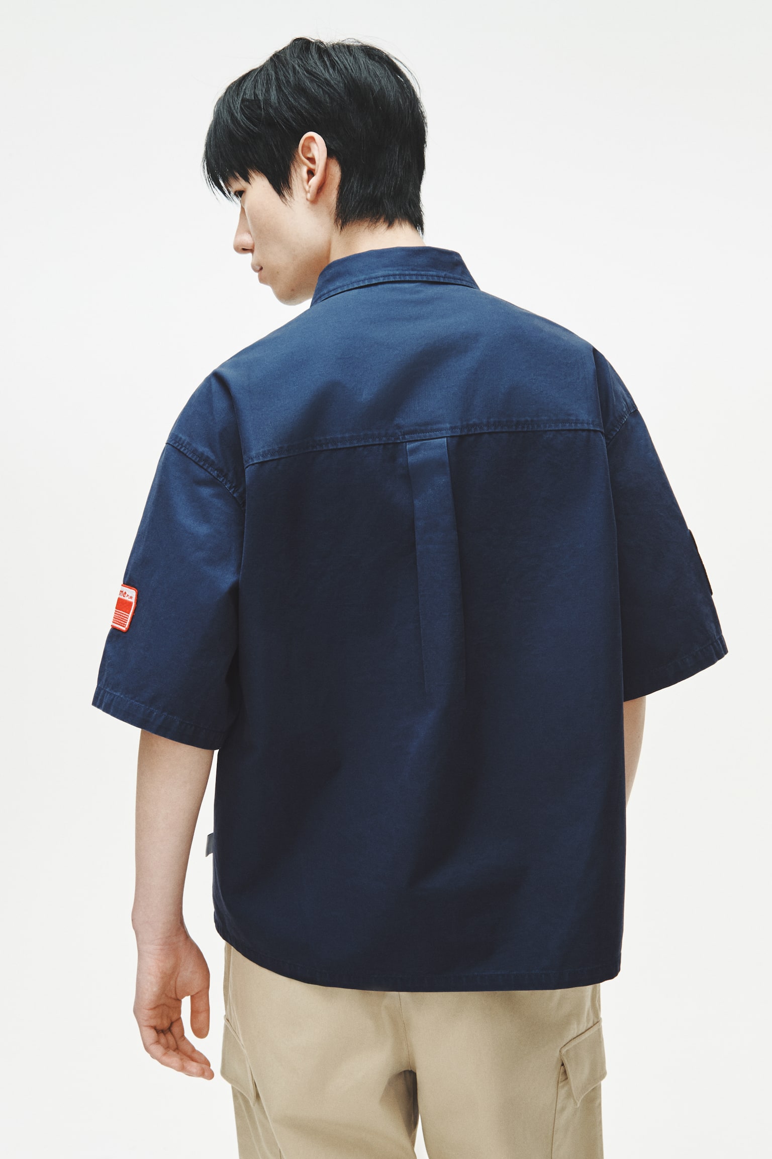 Loose Fit Appliquéd cotton denim shirt-Dark blue/Kodak - 6