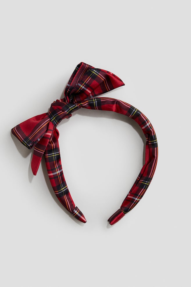Bow-decorated Alice band - Red/Checked/Red - 1