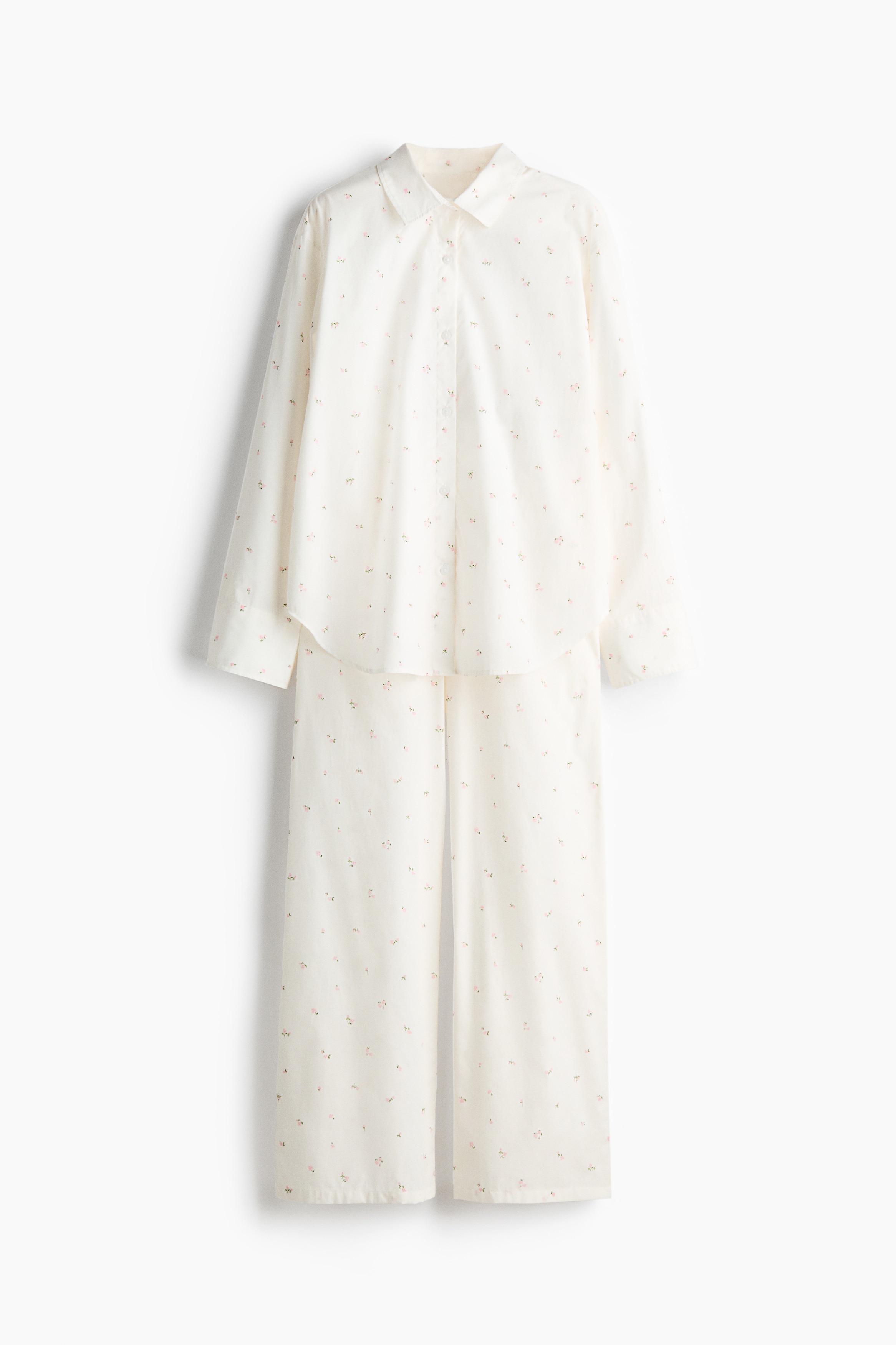 Pyjama en coton - Blanc/rose/fleuri/Rose clair/cœurs