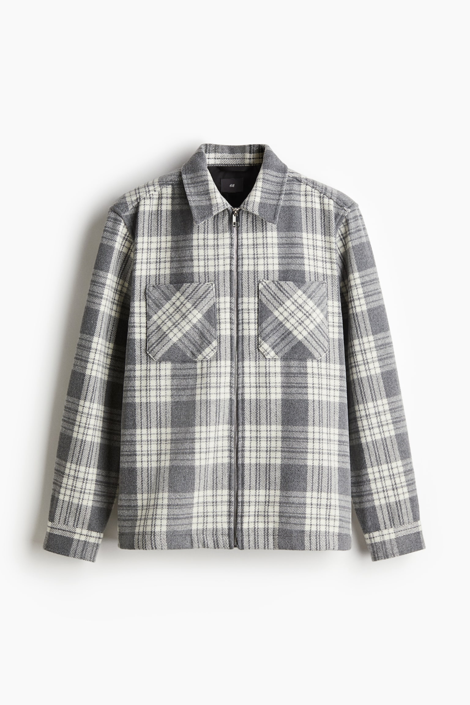 Regular Fit Zip-through overshirt - Grey/checked/Black/White checked - 2