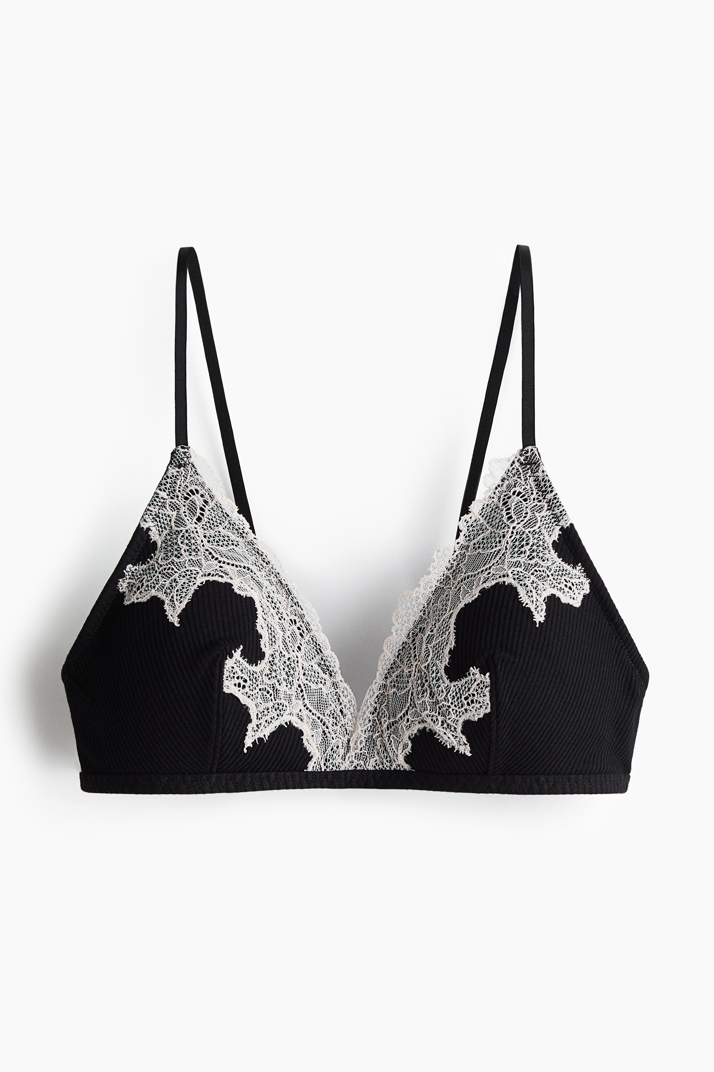 Dantel Şeritli ve Dolgulu Yumuşak Sütyen - Siyah/Koyu kahverengi