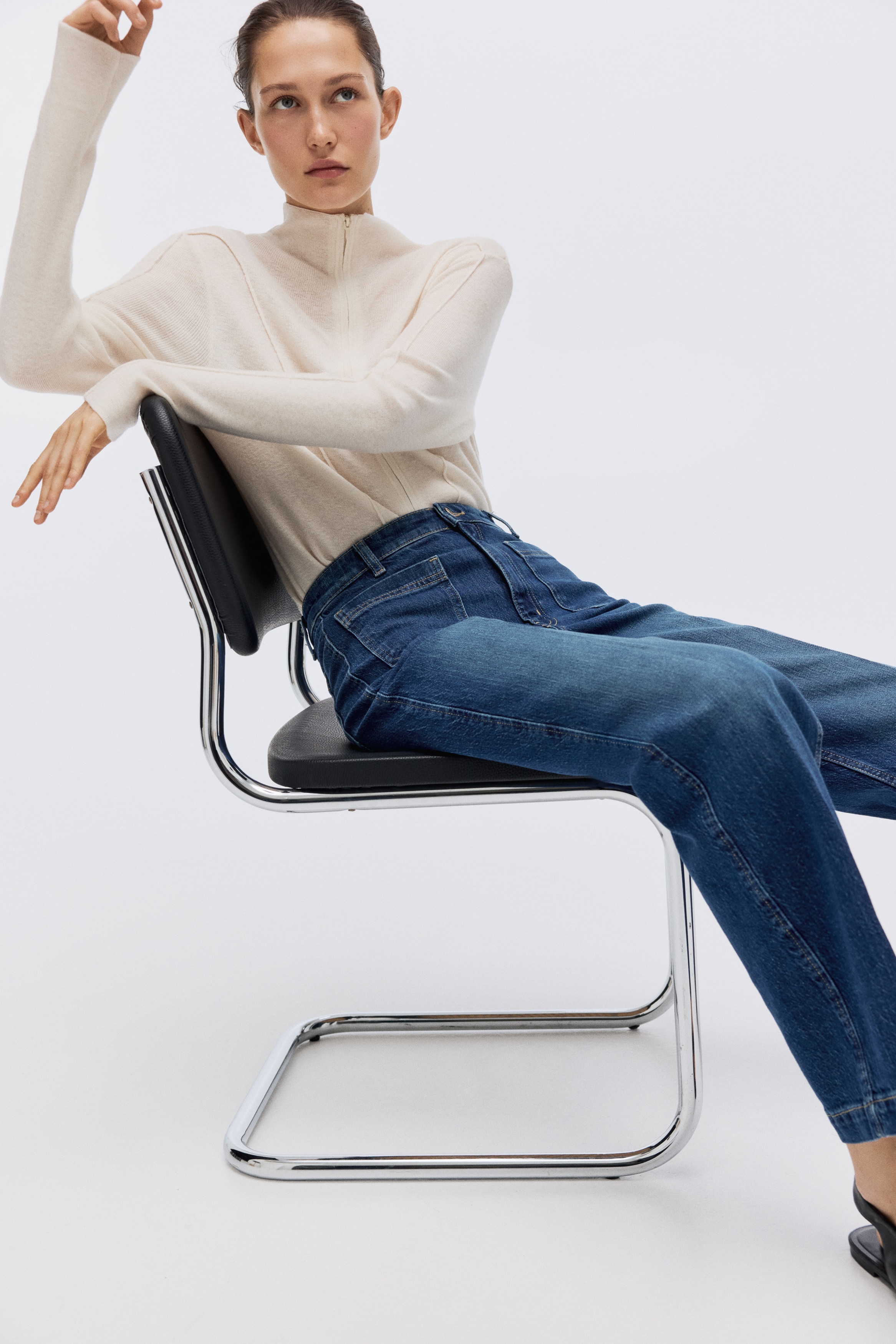 Wide High Jeans - Tmavý denim blue/Denim v barvě námořnické modři/Tmavě hnědá/Pudrově růžová/Bílá/Světlý denim blue/Světlý denim blue/Světle červená