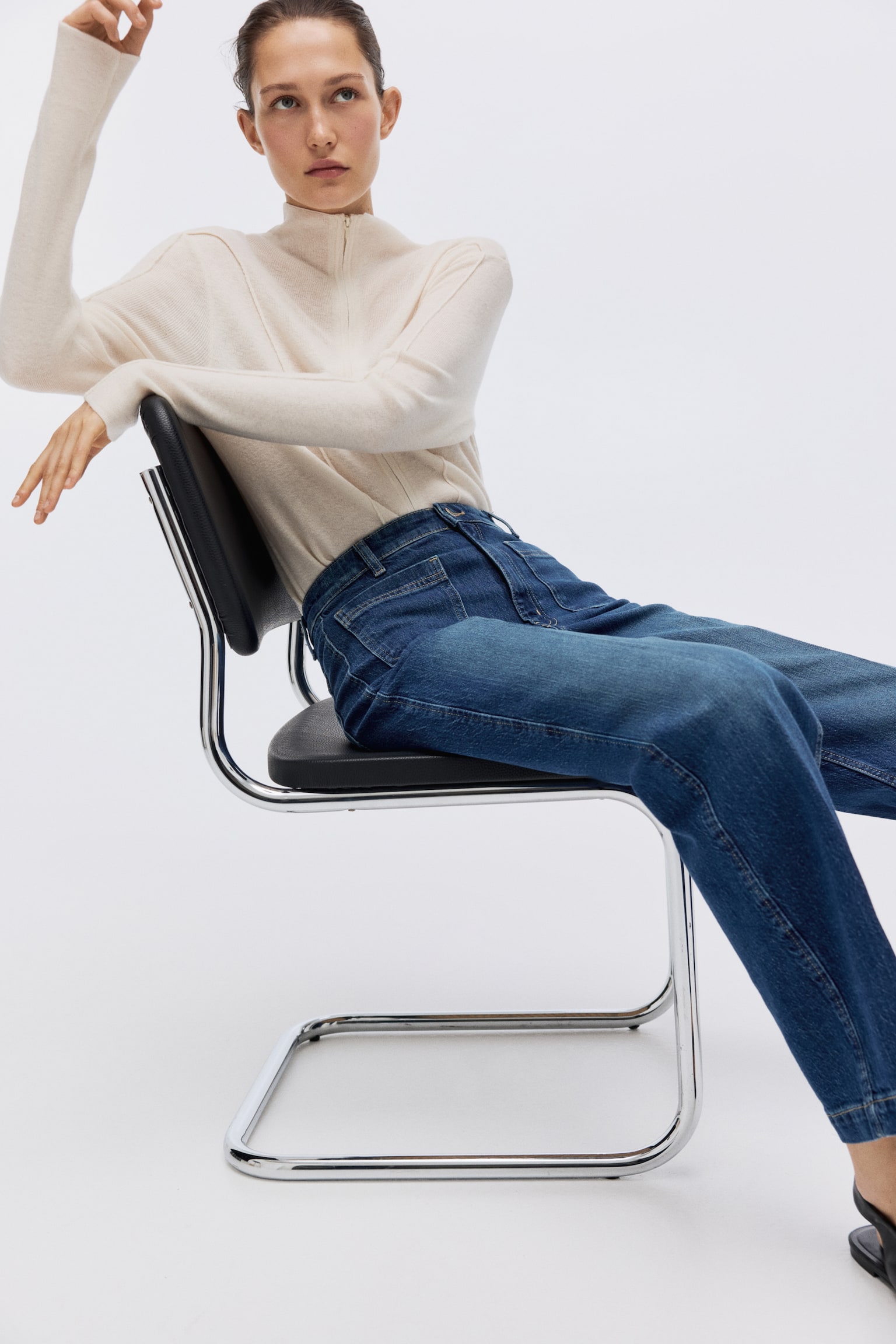 Wide High Jeans - Dark denim blue/Light red/Light denim blue/White/Navy denim blue/Dark brown/Powder pink - 2