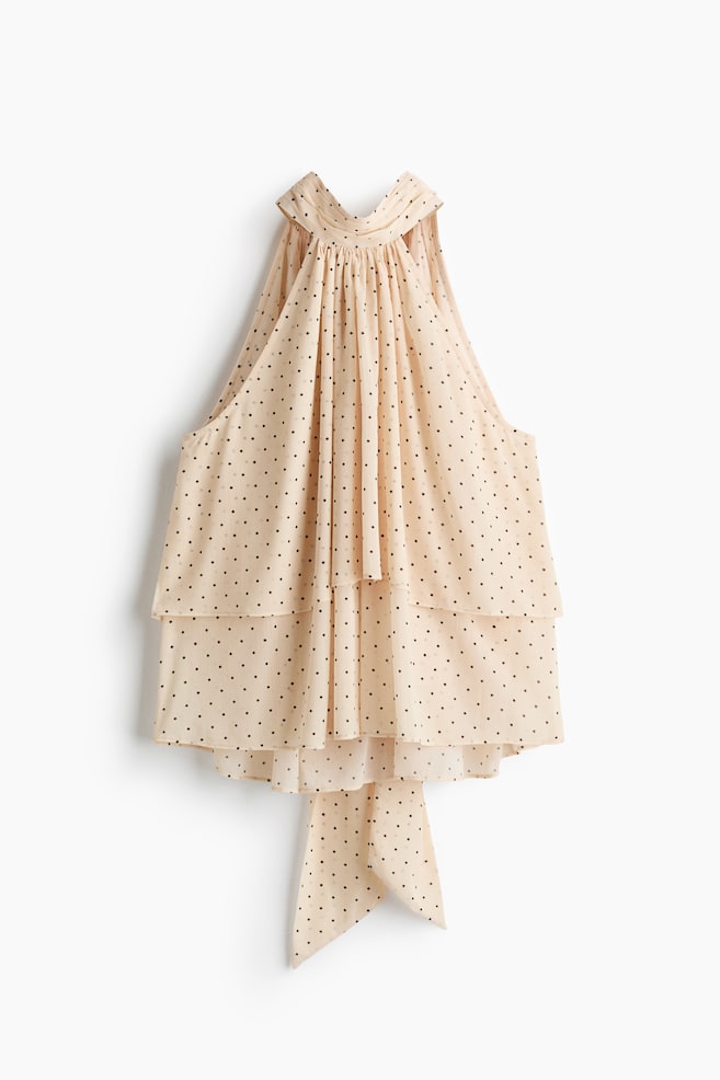 Tiered tie-detail top - Light beige/Polka dot - 1