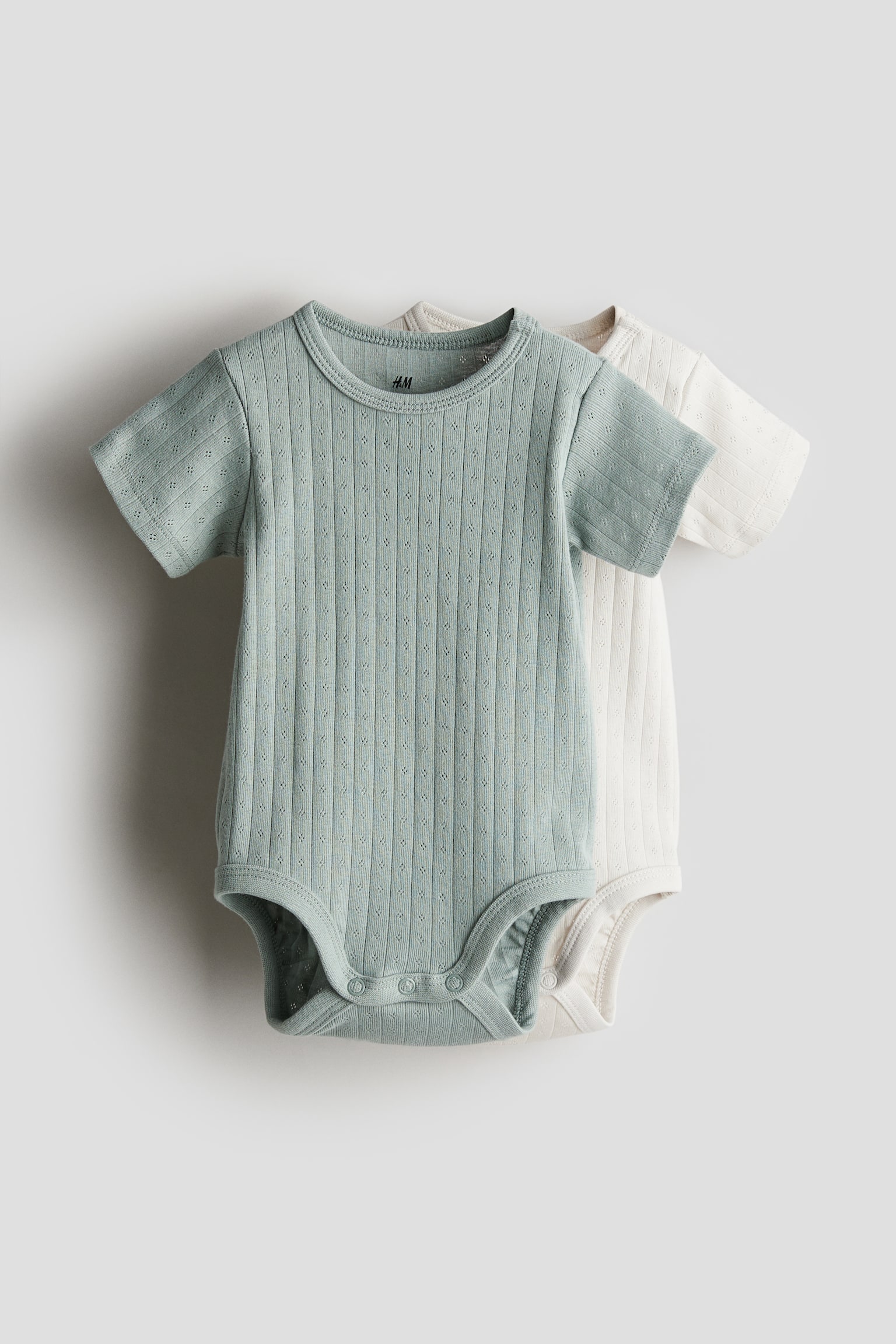 2-pack pointelle bodysuits - Light dusty green/Cream/Powder pink/White/Grey marl/White/Dusty pink/Light beige - 2