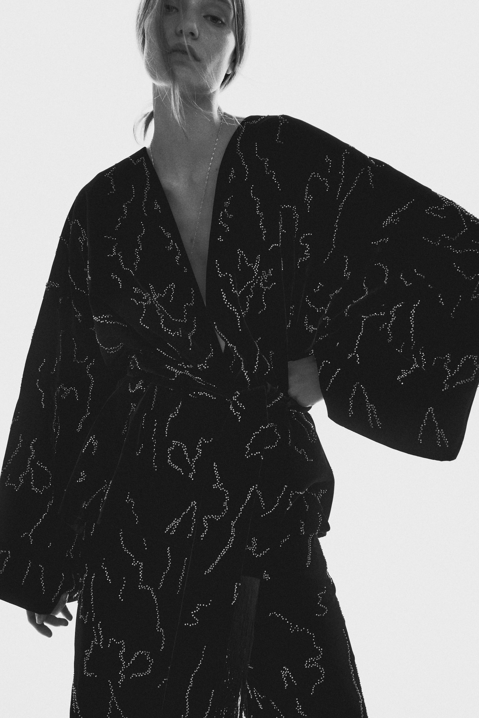 Volné sako s páskem - Černá - 6