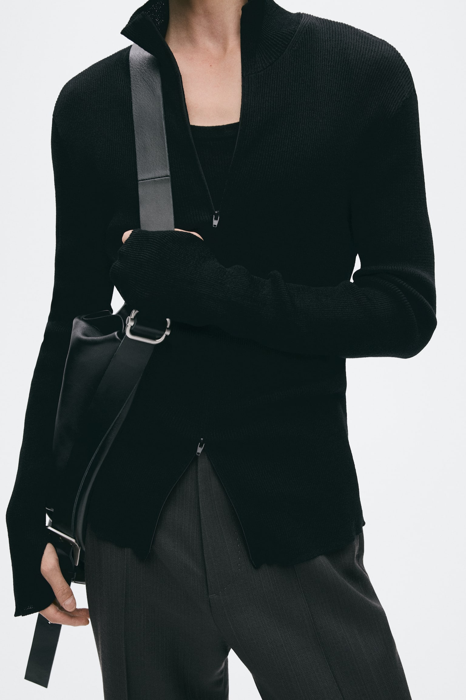 Мужской кардиган H&M Slip-Fit Cardigan with Zipper, цвет: Чёрный — фото 4