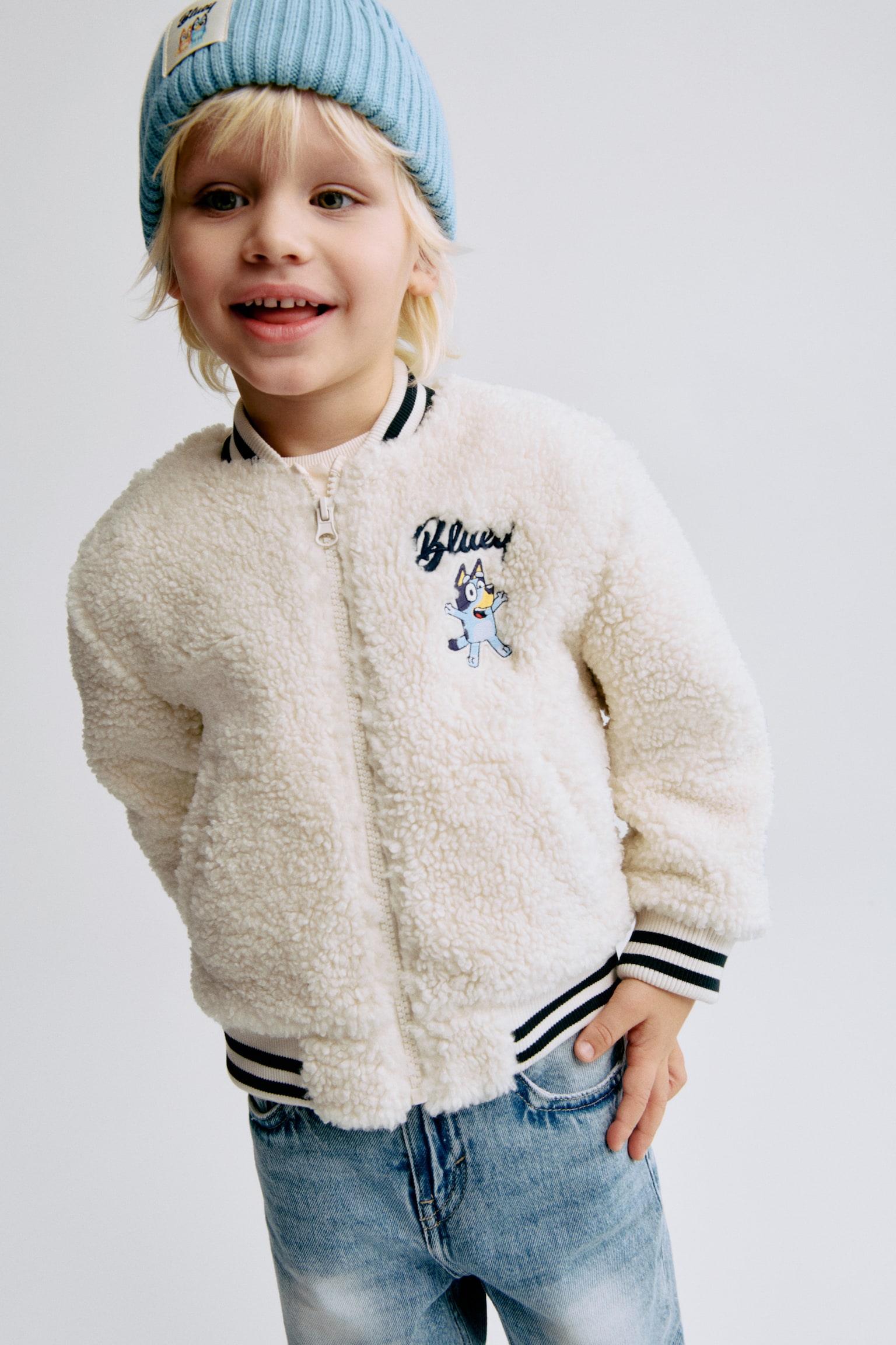 Teddy baseball jacket - Cream/Bluey - 2