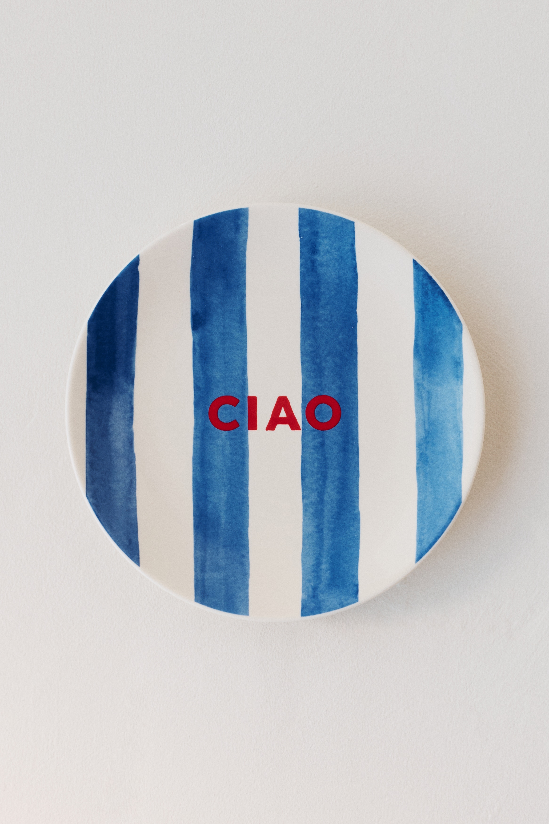 Porcelain Medium Plate with Text Motif - Blue/Ciao/White/Buon Appetito/Orange/Ciao/Green/Ciao