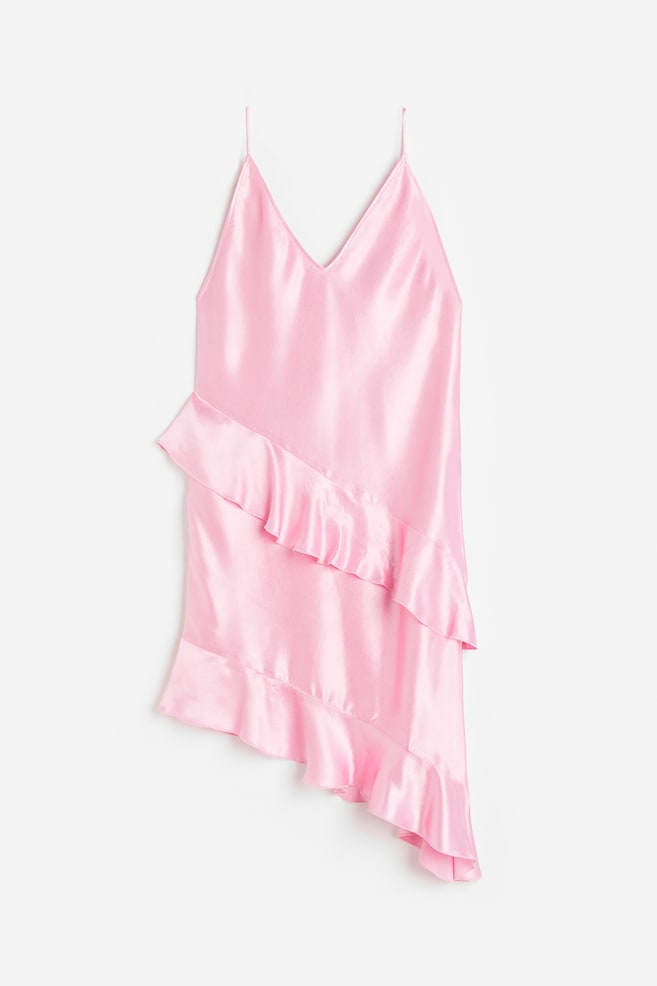 Vestido lencero de satén con volantes - Rosa claro - 1