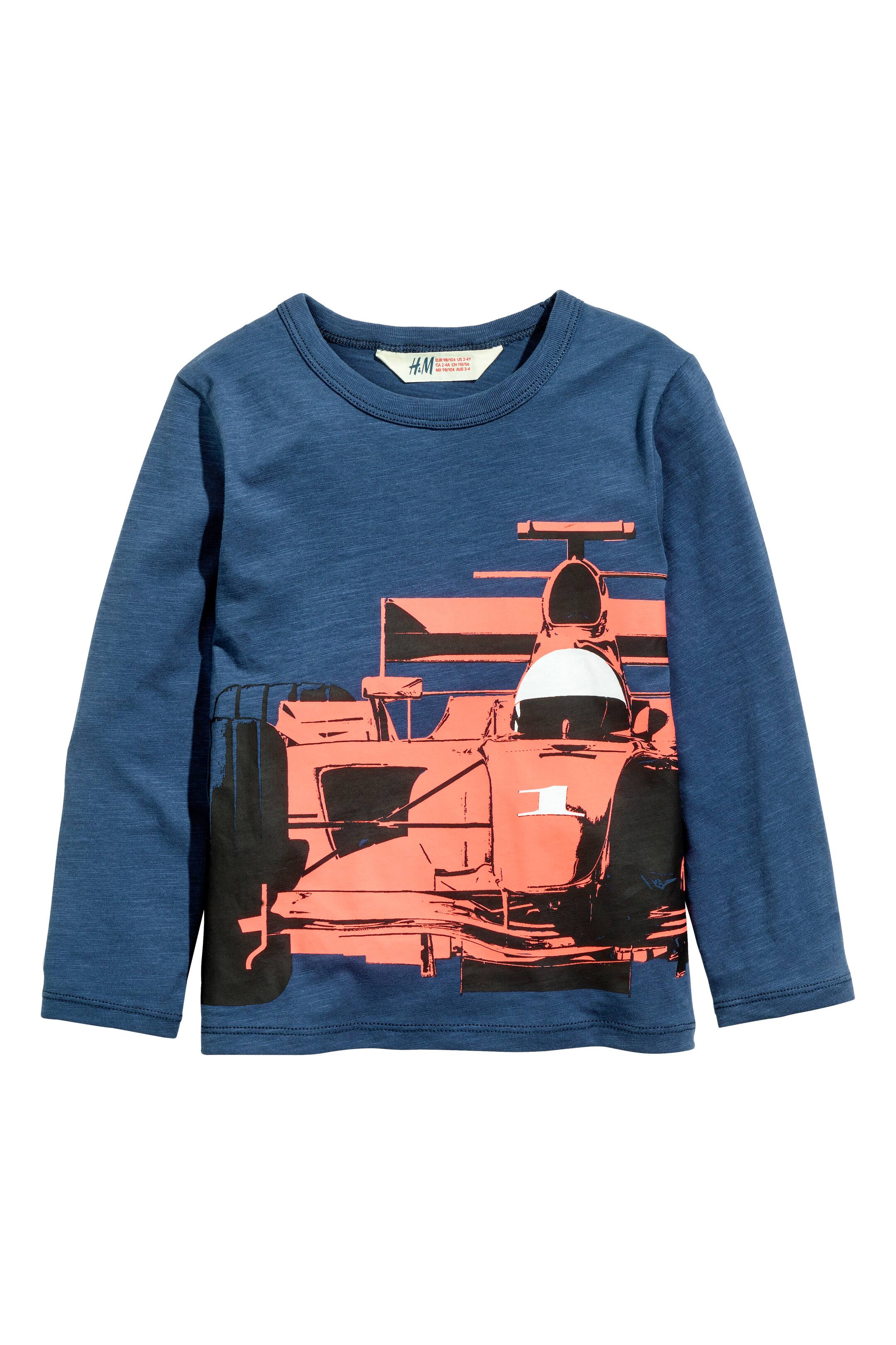 View larger image: Long-sleeved T-shirt - Dark blue/Car - Kids | H&M GB 1