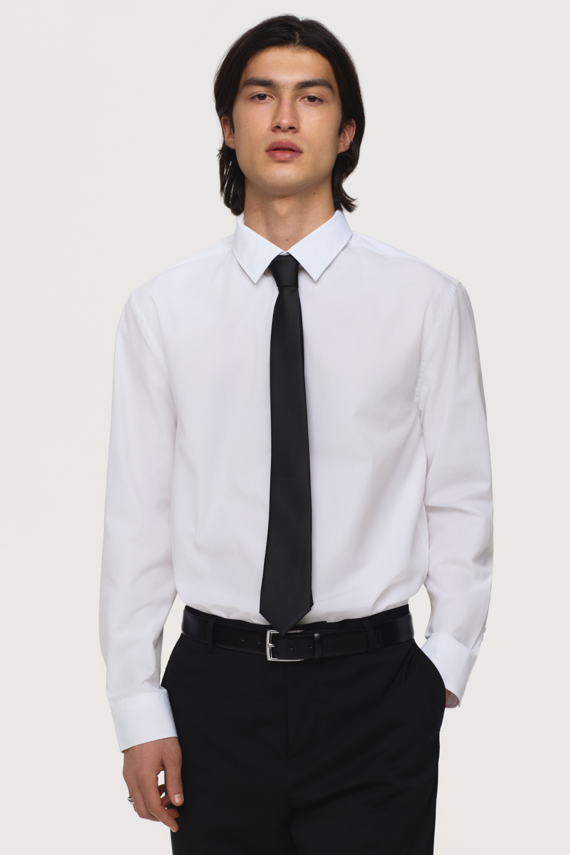 標準剪裁易熨燙襯衫 - 白色/淺藍色/淺藍色/條紋/黑色