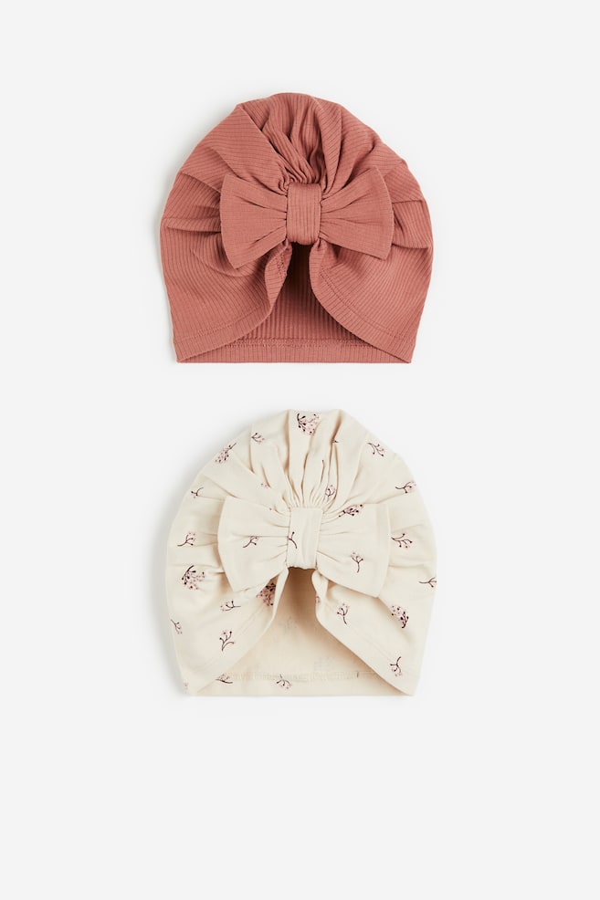 2-pak hat med knudedetalje - Naturhvid/Blomstret/Rosa/Gråbeige/Mørkegrå/Leopardmønstret - 1