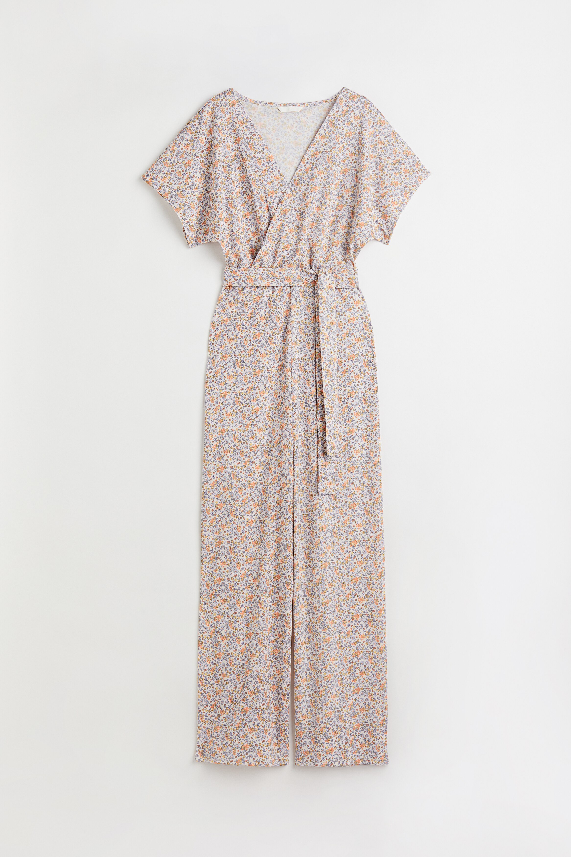 V-ringad jumpsuit - Orange/Småblommig