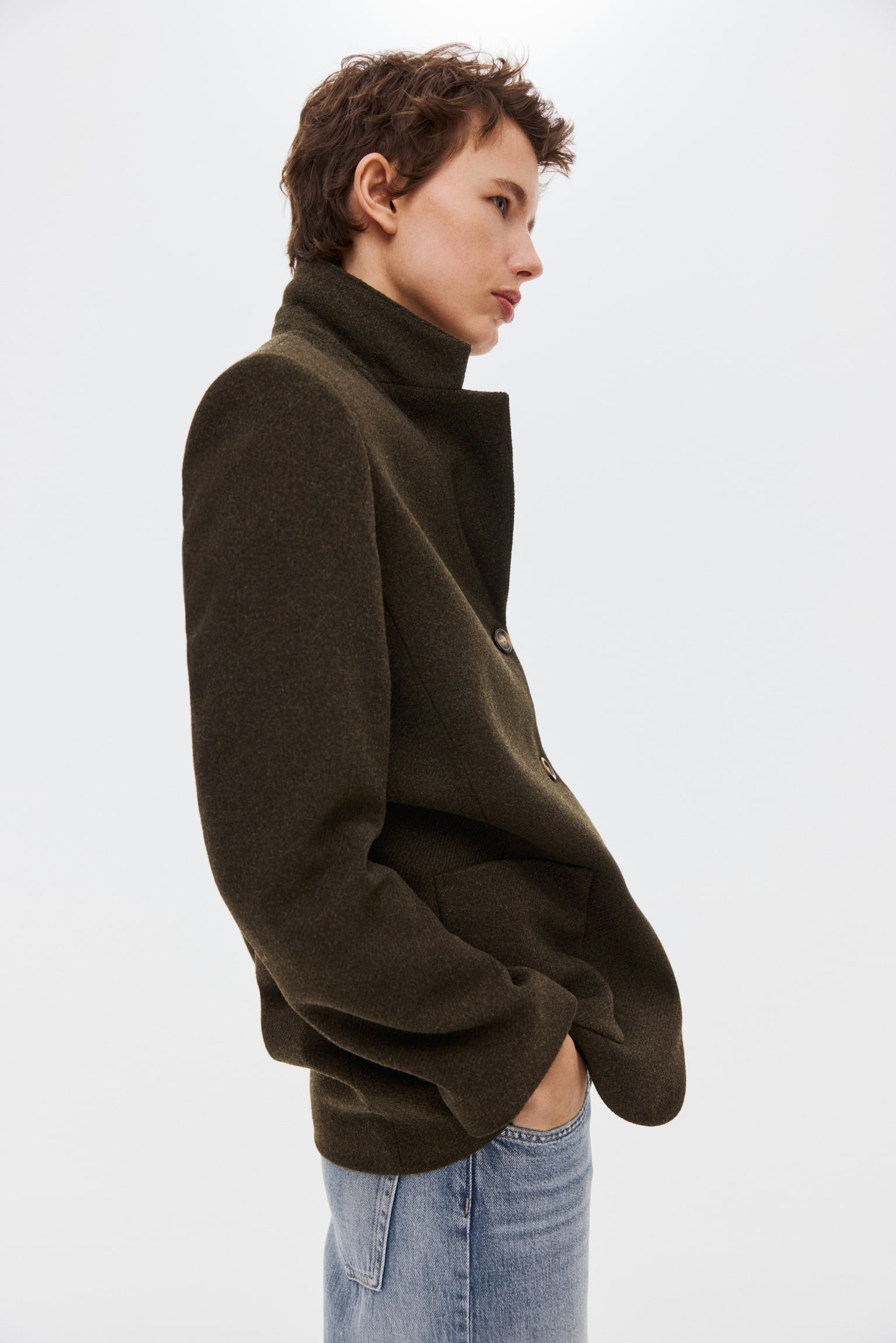 Wool-blend blazer - Dark khaki green/Grey marl - 3