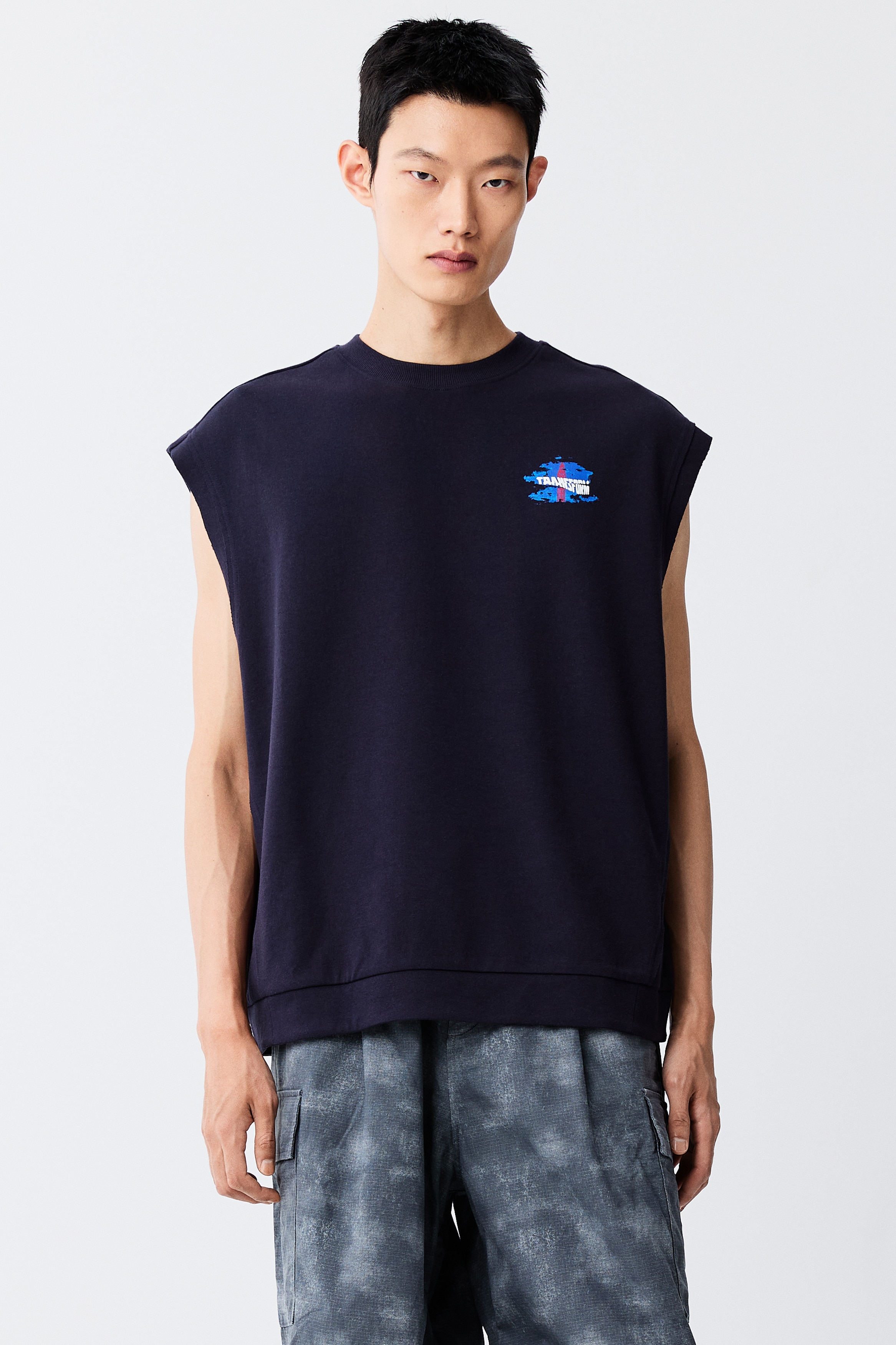 Áo ba lỗ in hình dệt interlock Loose Fit - Màu xanh tím than/Transform/Màu xám đốm/Unexpected Reality