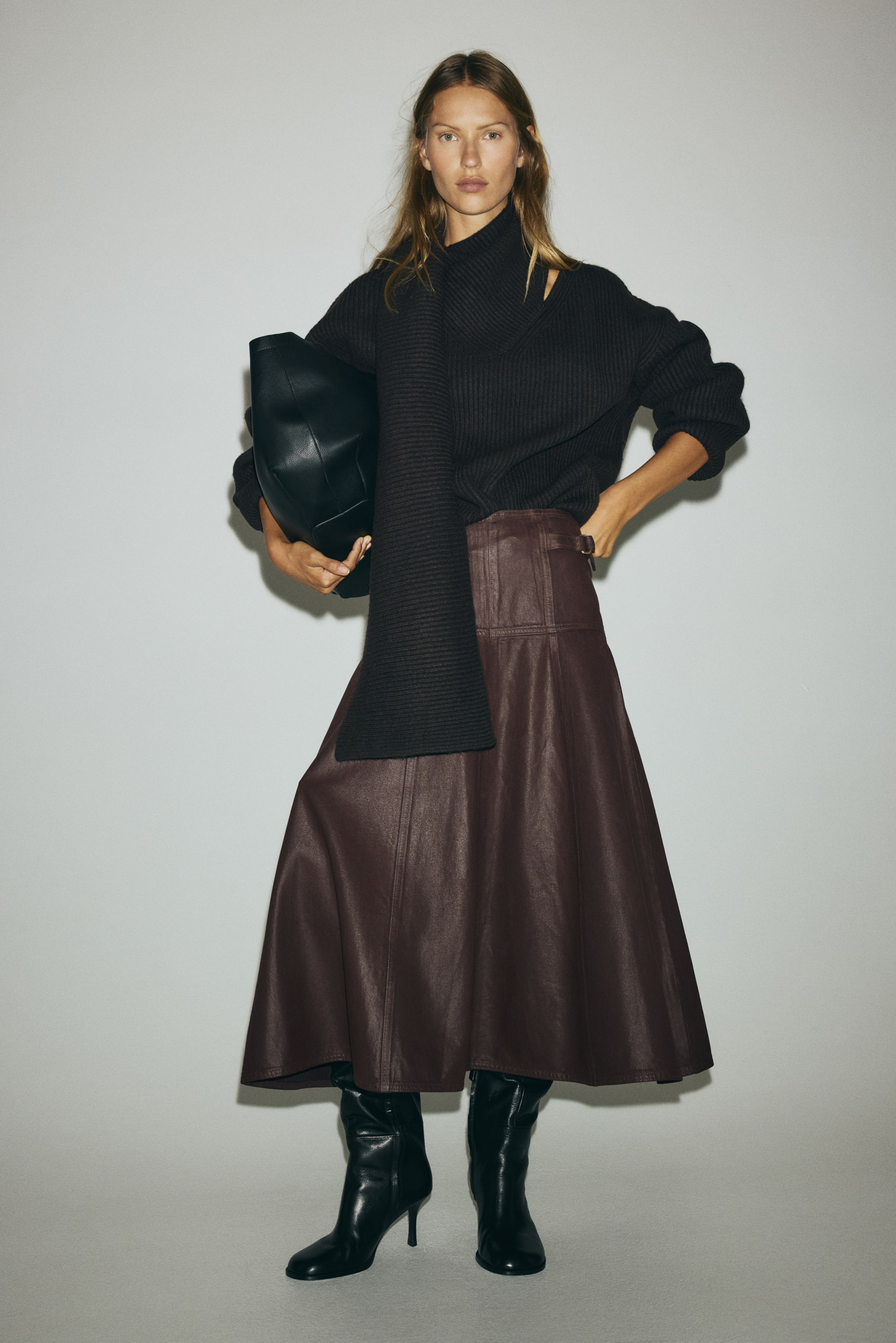 View larger image: A-Line Denim Skirt - Dark brown - Ladies | H&M US 1