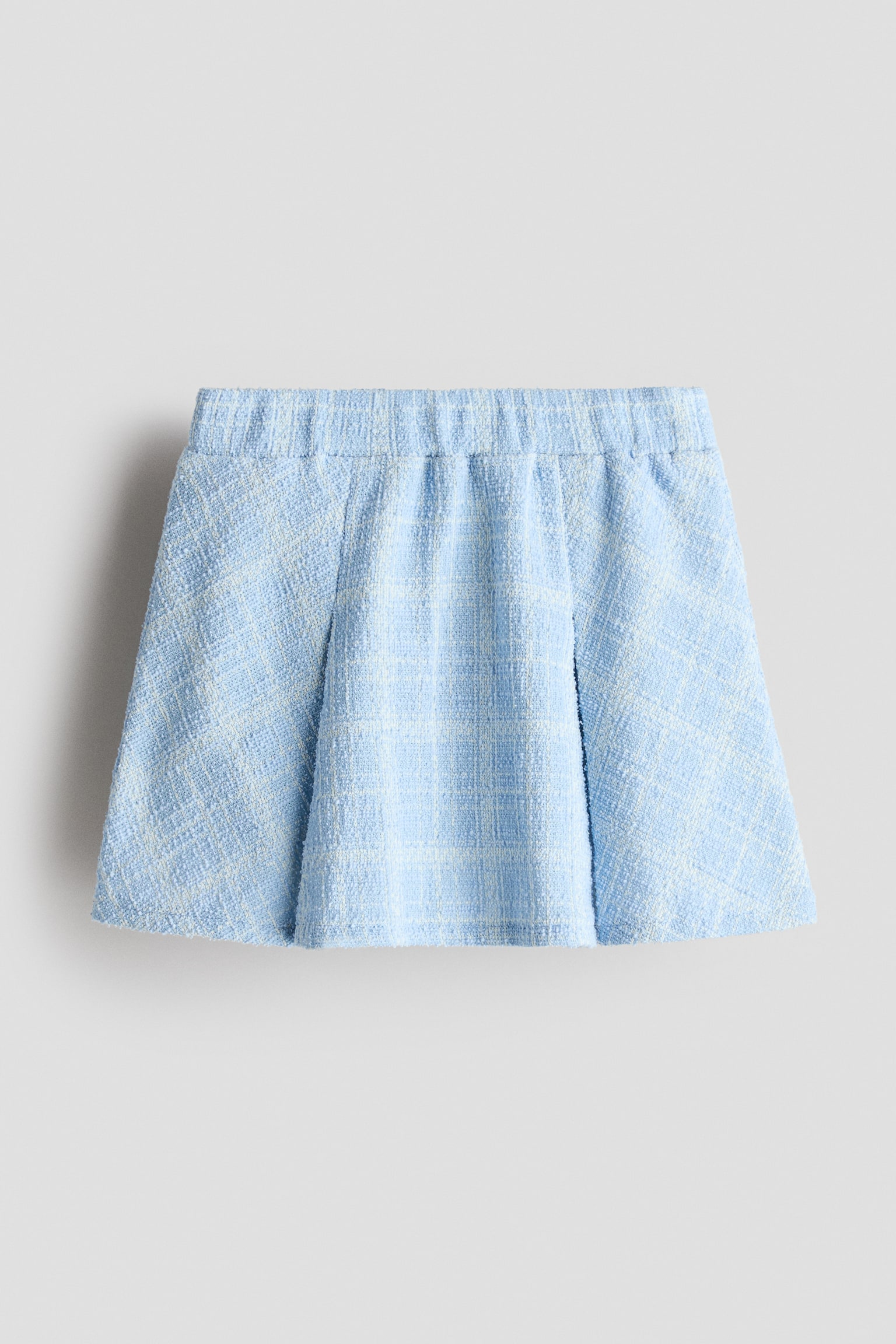 Pleated textured skirt - Light blue/Checked