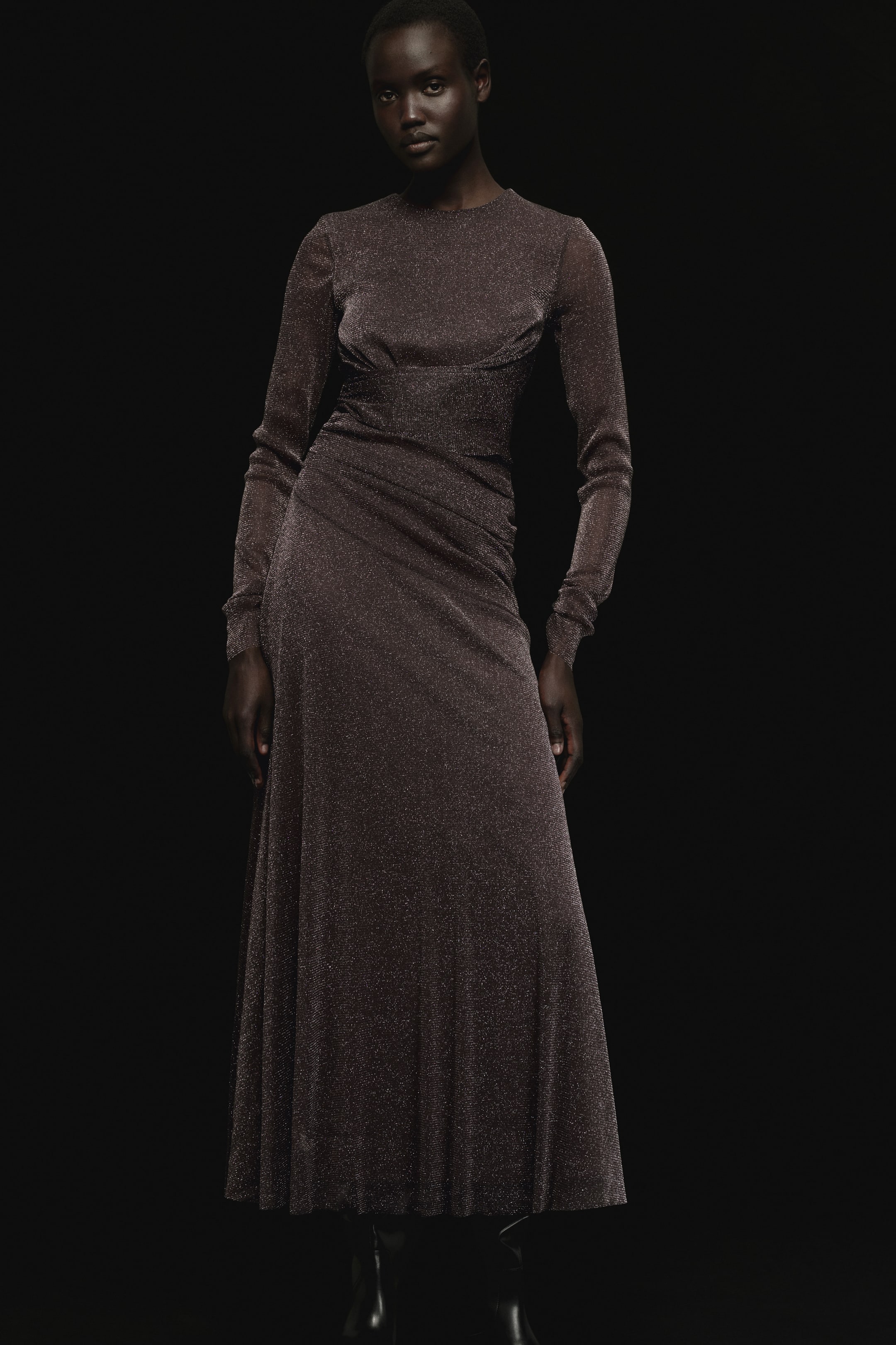 查看大圖: 金蔥網紗洋裝 - 深咖啡色 - Ladies | H&M 3