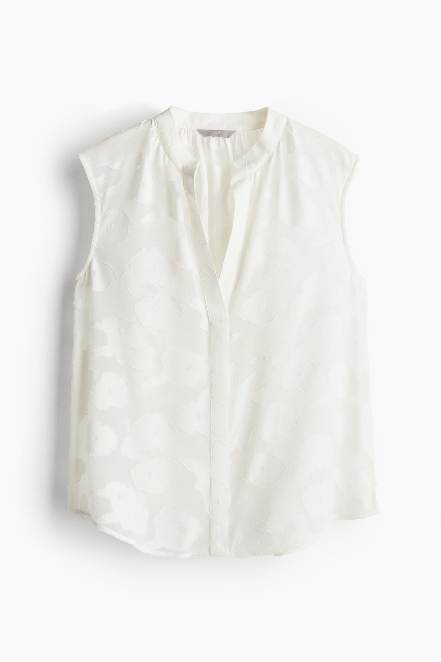 Jacquard Weave Sleeveless Blouse - White - 2