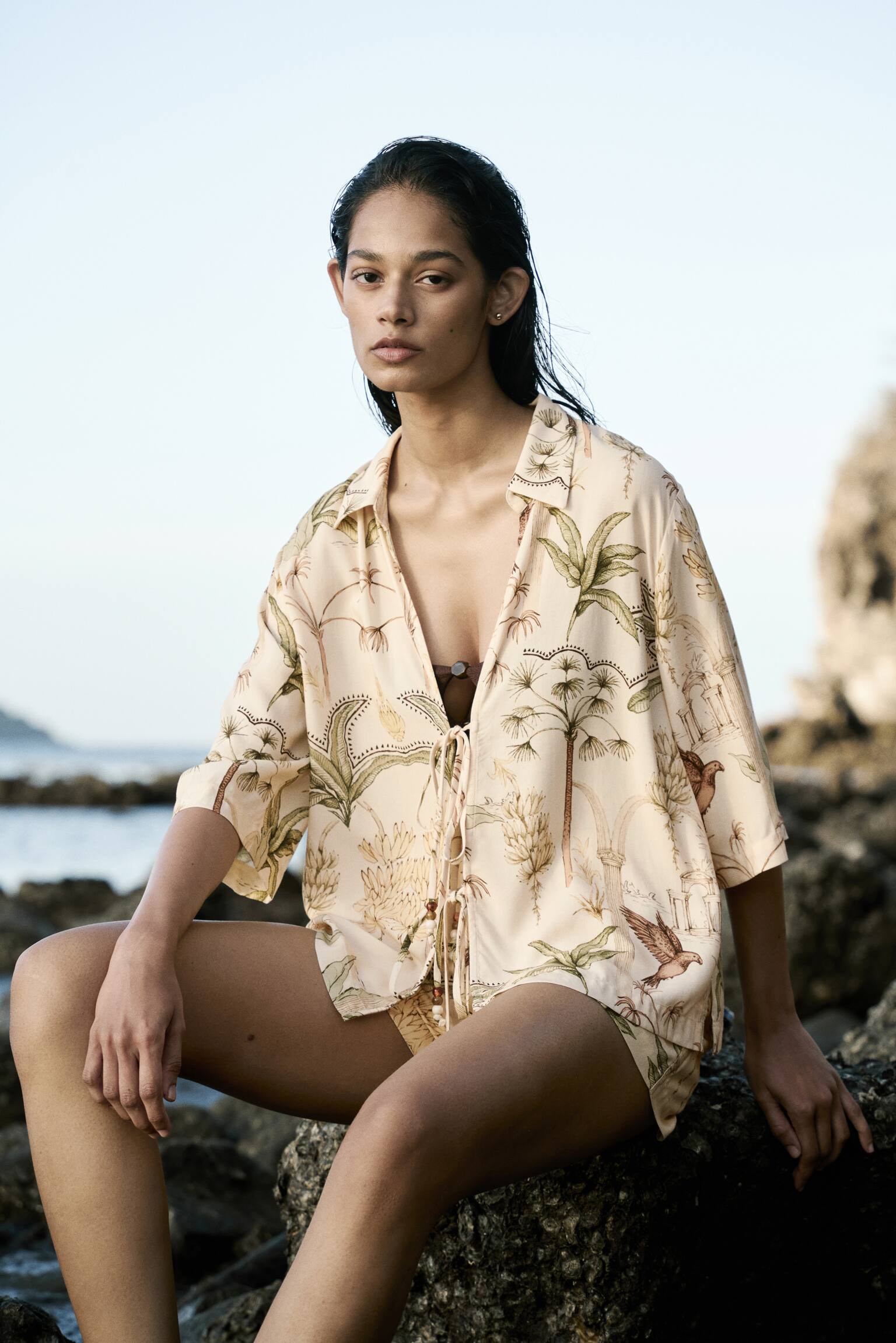 Viscose Drawstring Shorts - Pale yellow/plants/Khaki green - 4