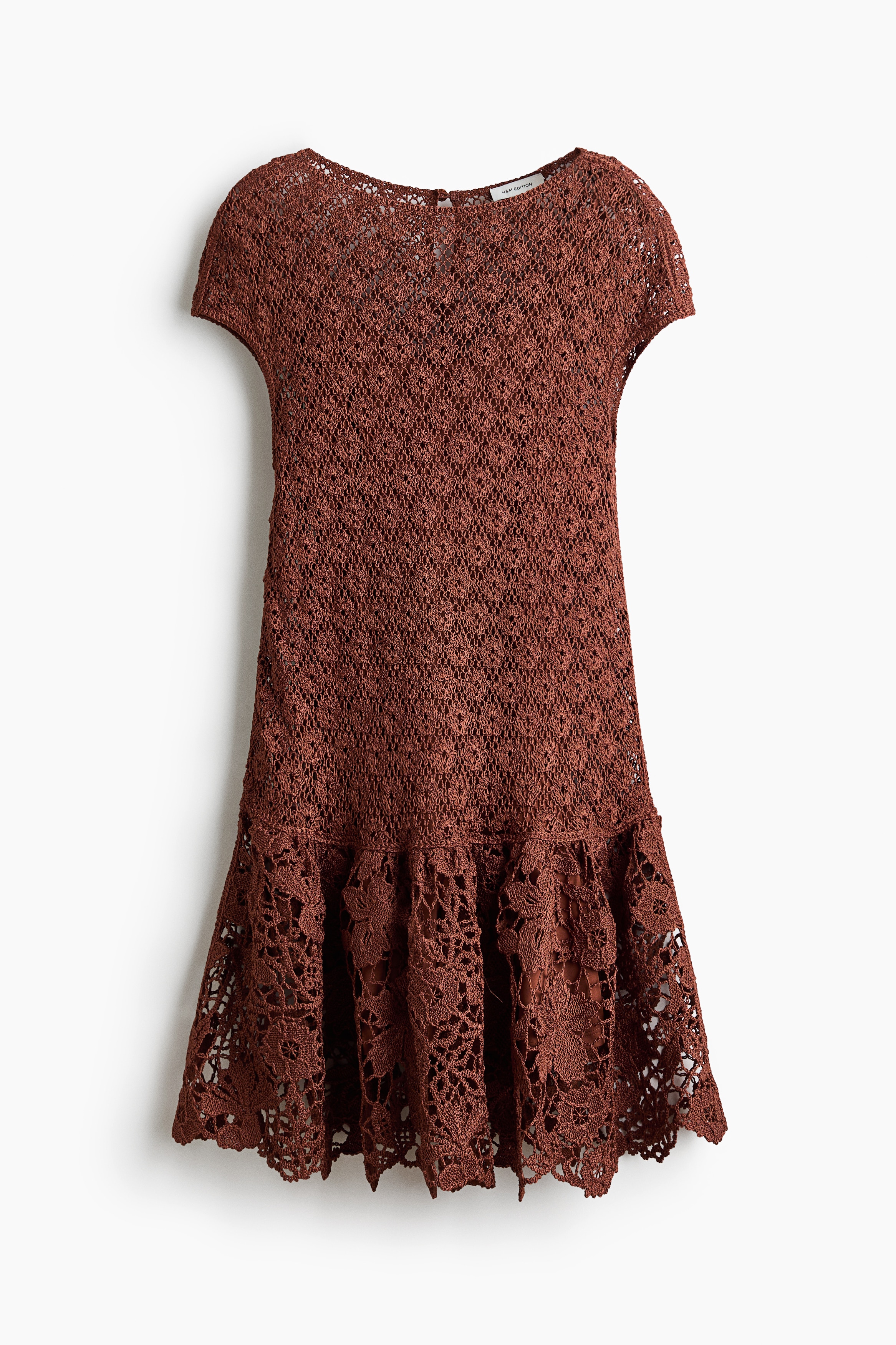 Robe façon crochet avec jupe évasée - Brun rouille/Crème