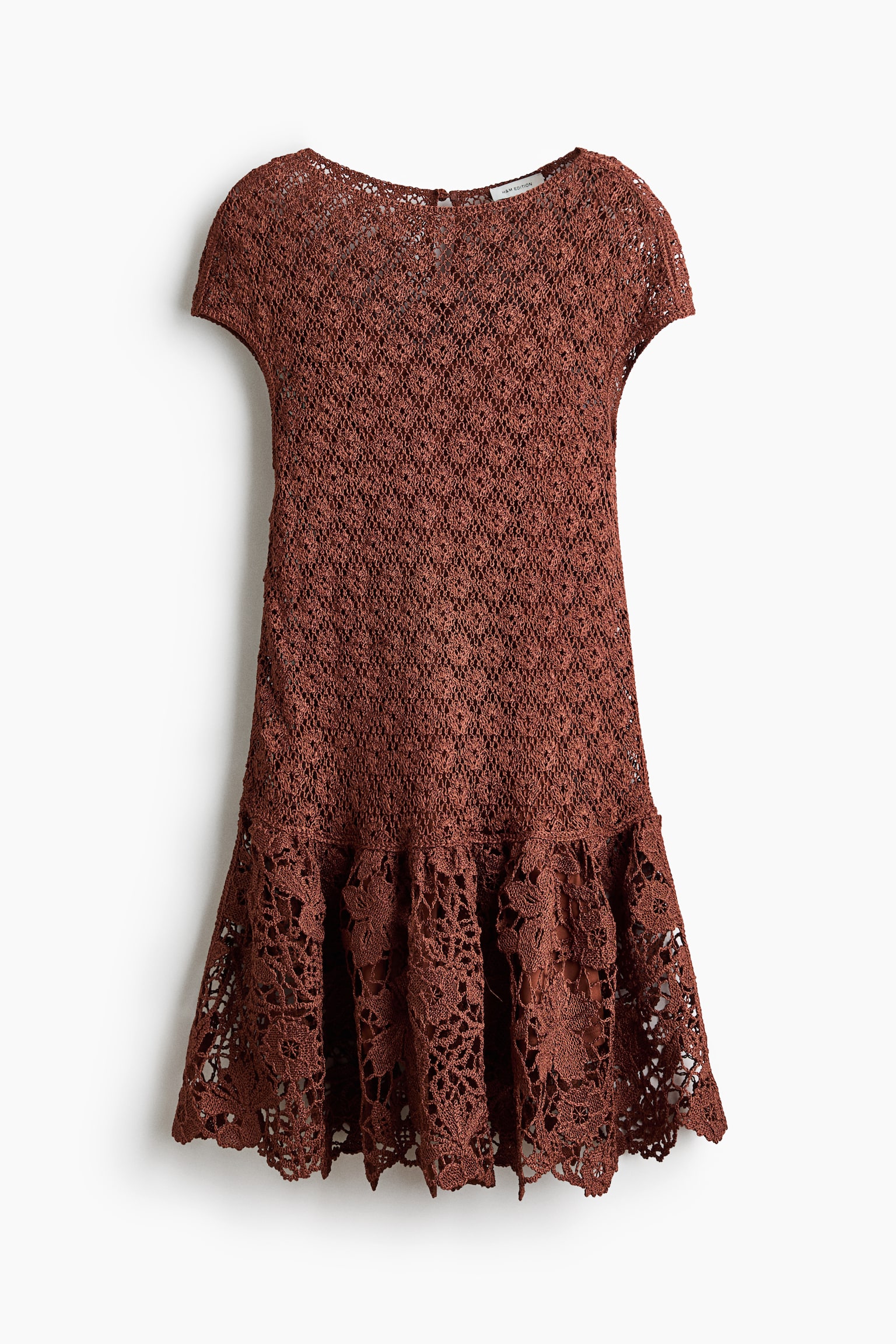 Crochet-Look Dress with Flared Skirt - Rust brown/Cream - 1