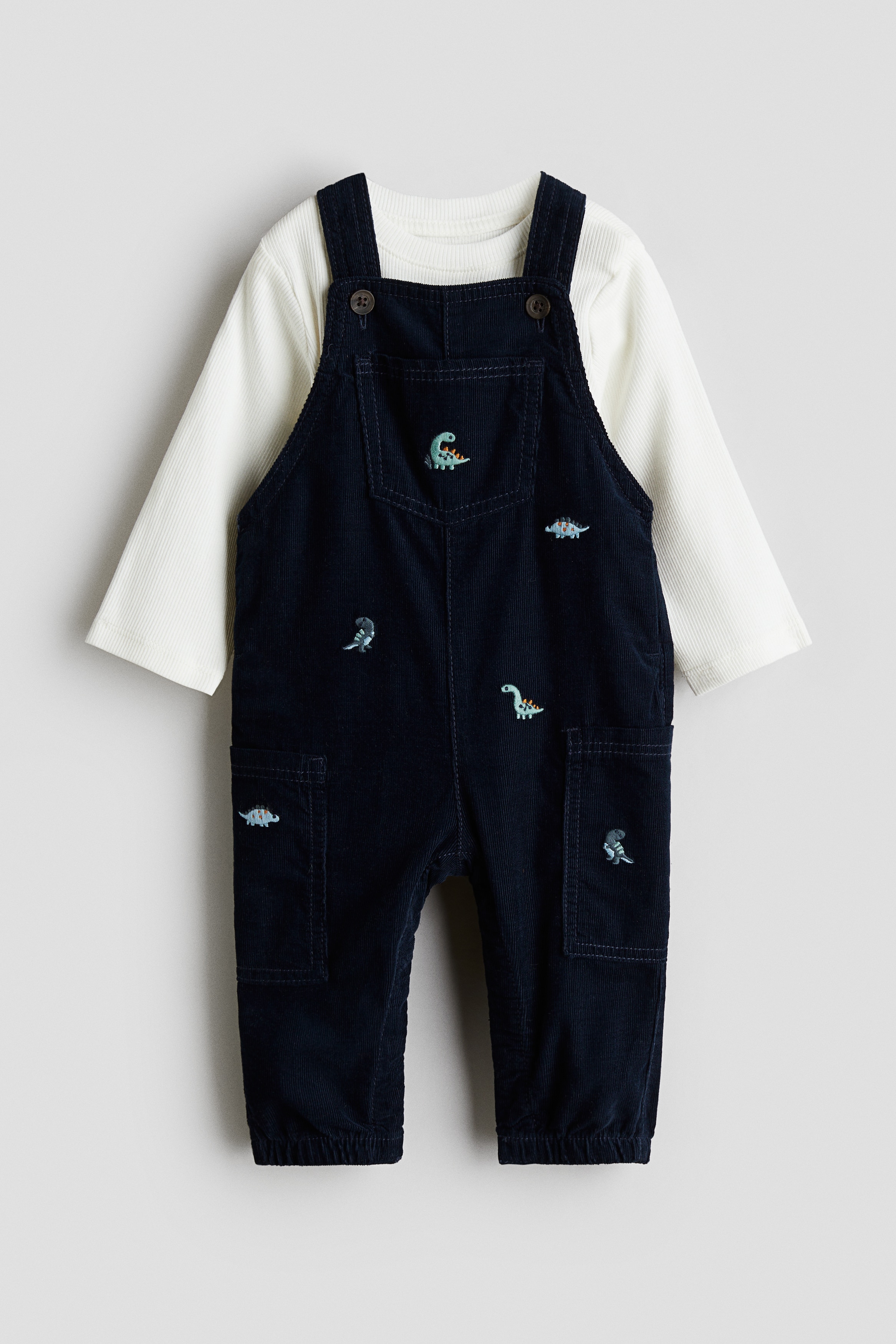 Baby - Navy blue/White 2-piece dungarees and top set - Size: 3-4Y  - H&M