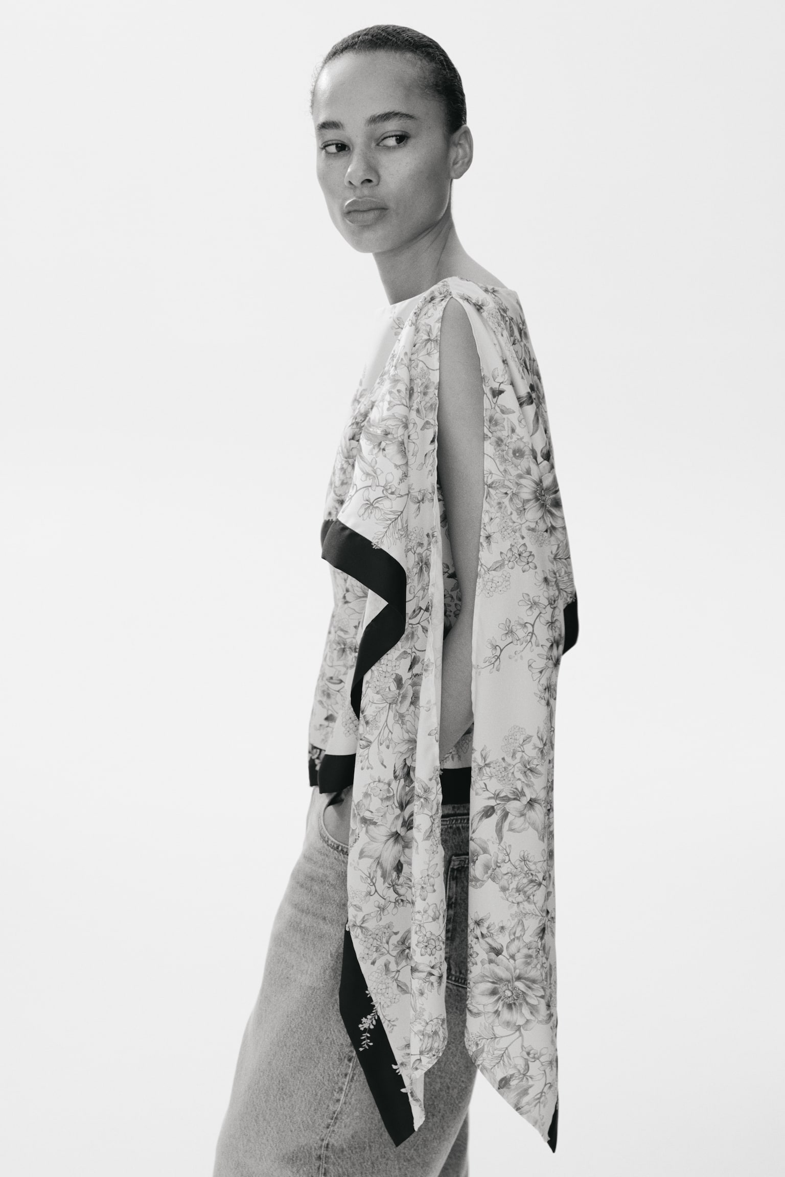 Draped-panel top - Cream/Floral - 1