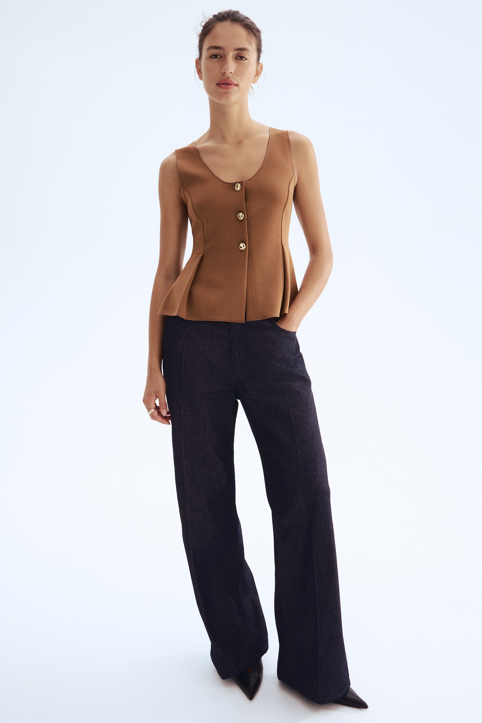 Peplumlu Yelek - Kahverengi/Beyaz/Sarı-yeşil - 3