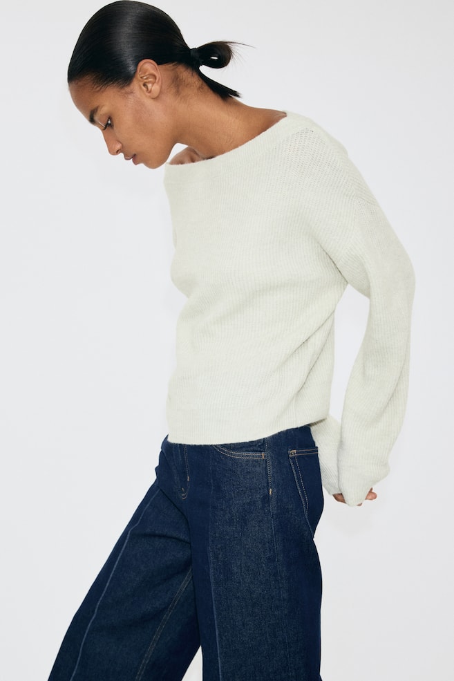 Boat-Neck Sweater - Light green melange - 6