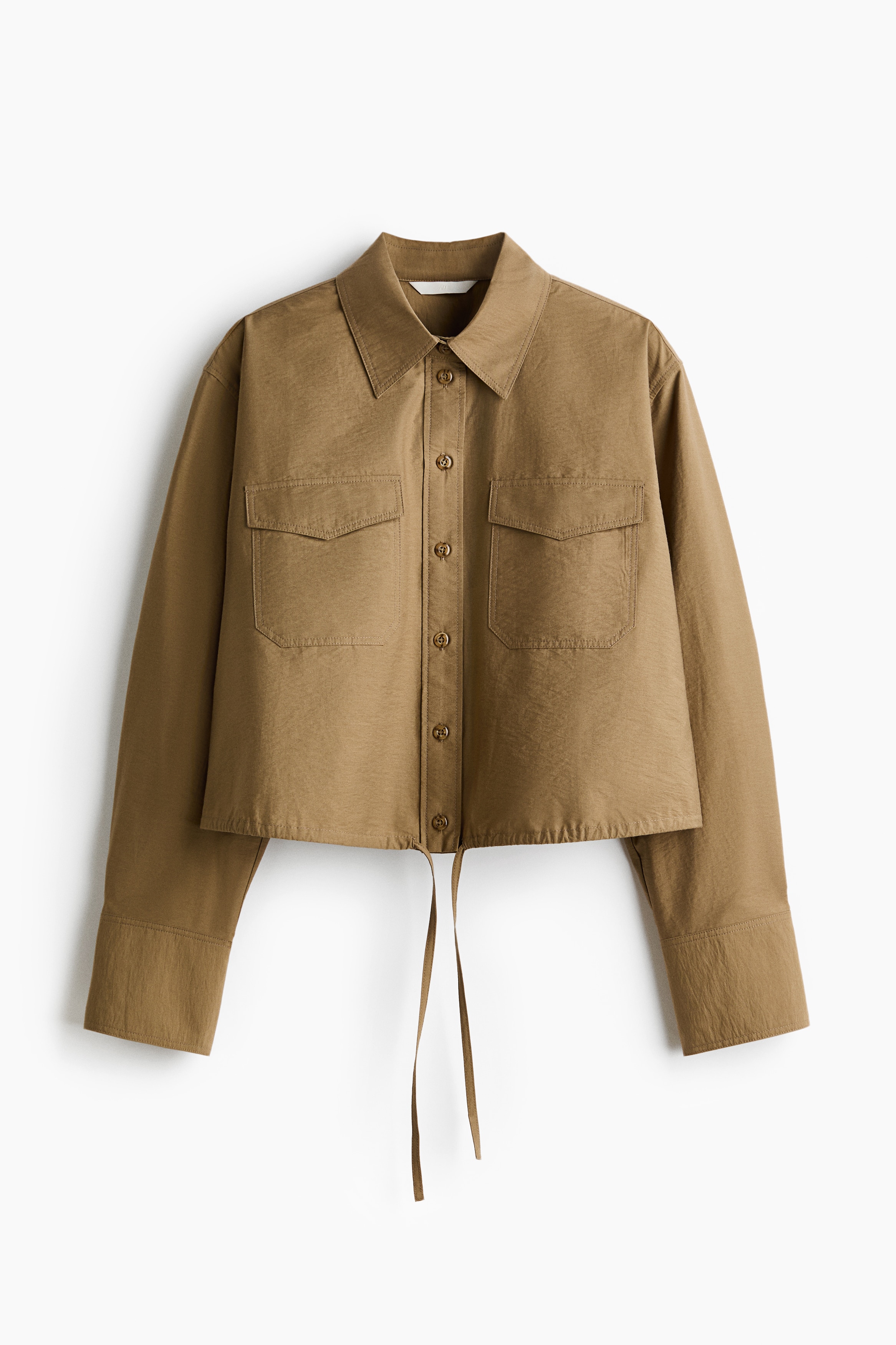 Skjorta med dragsko - Mörkbeige/Mörkbrun