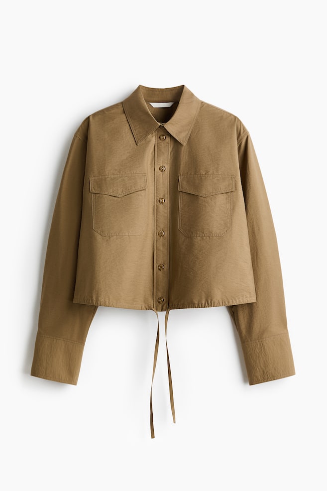 Drawstring shirt - Dark beige/Dark brown - 1