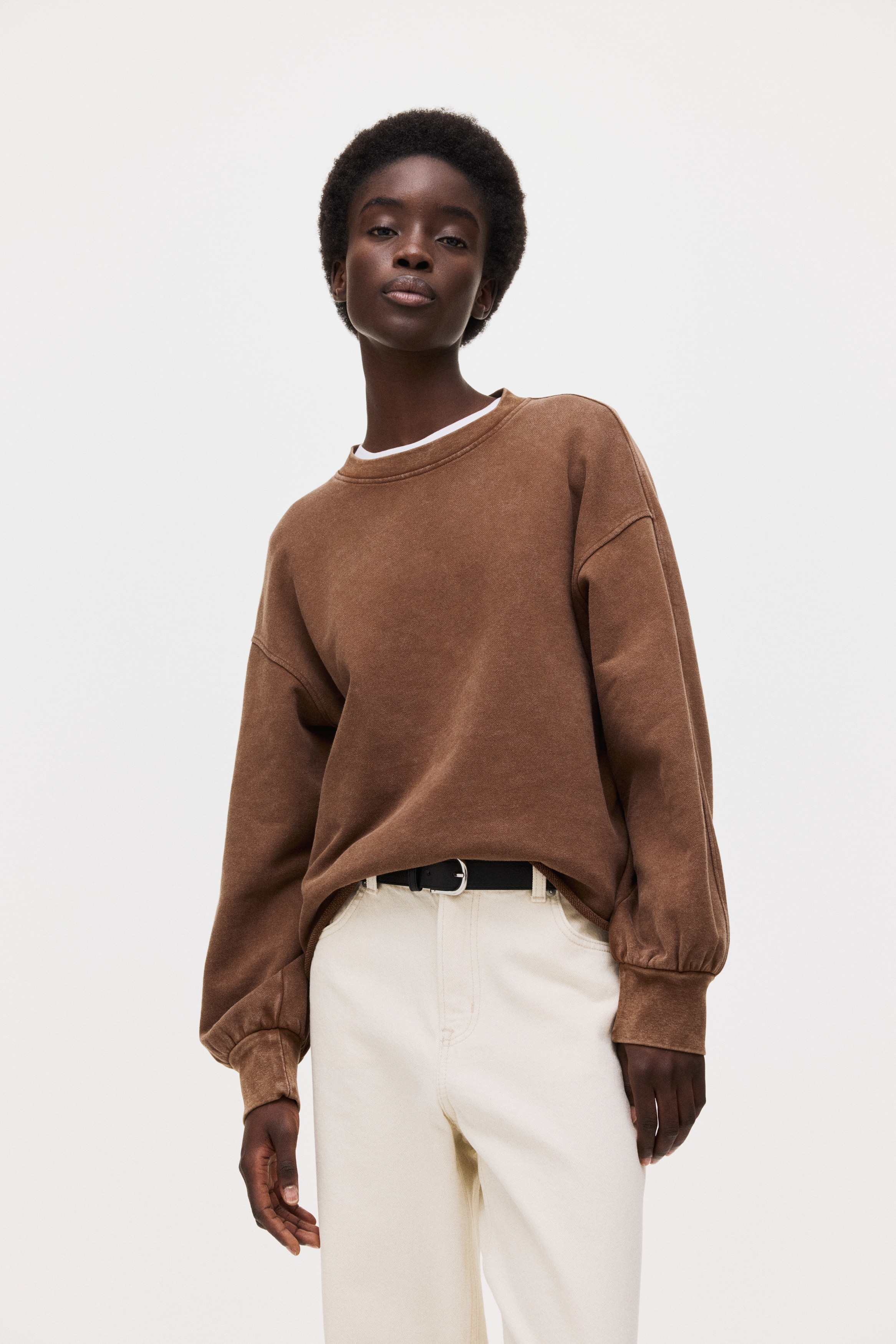 Washed-Look Sweatshirt - Brown - Ladies | H&M US