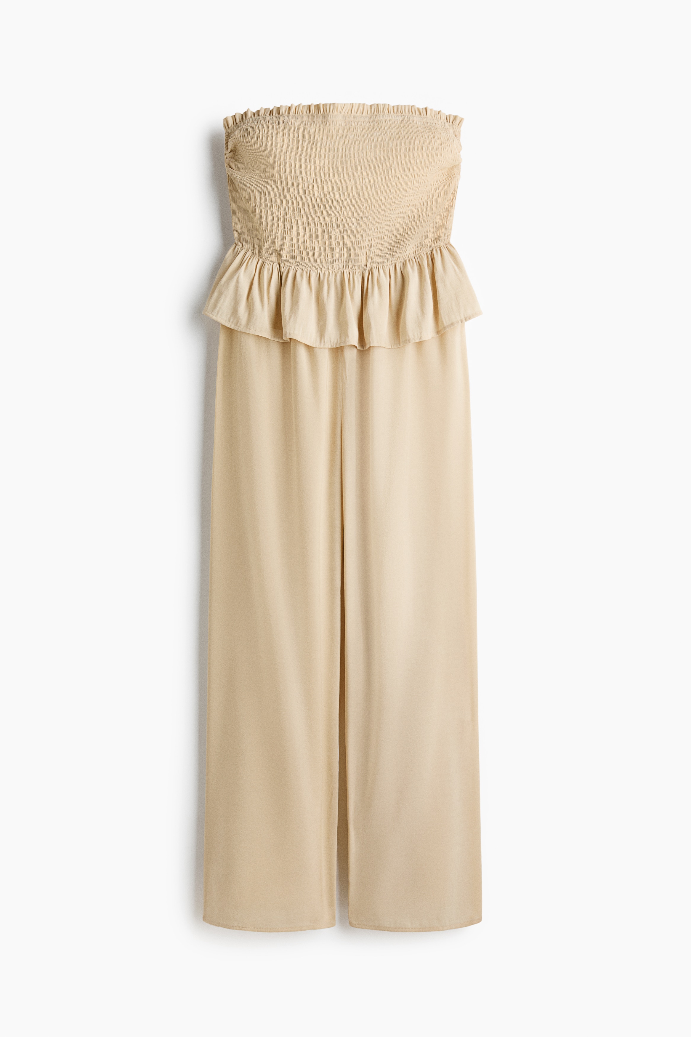 Smocked Bandeau Jumpsuit - Beige/Apricot