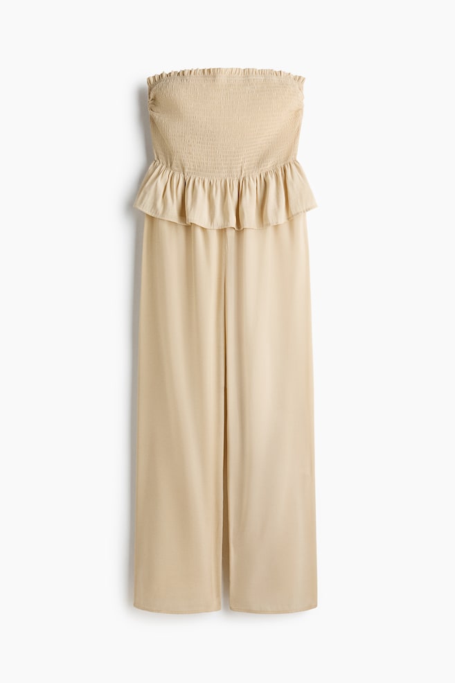 Gesmokte bandeaujumpsuit - Beige/Abrikoos - 1