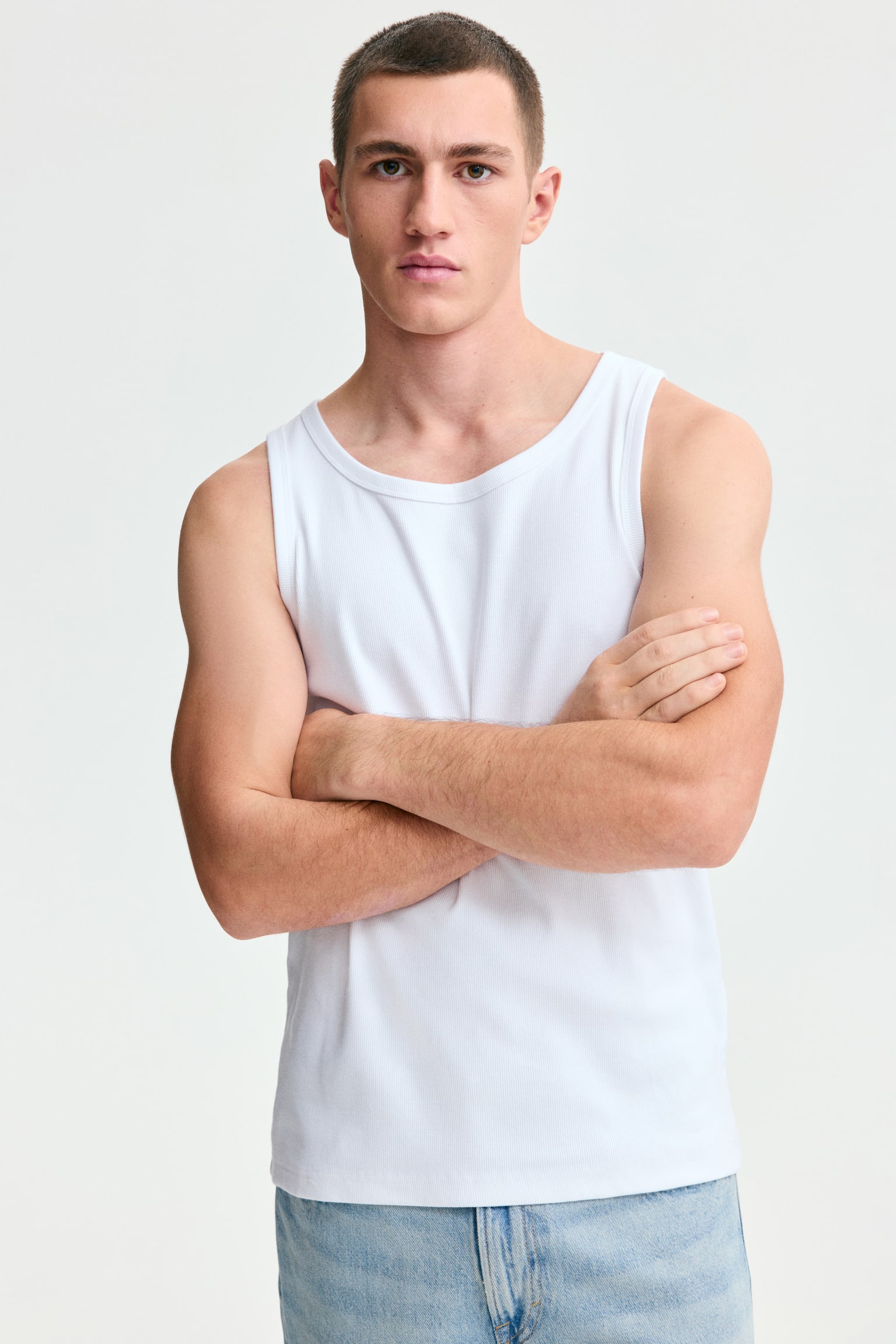 Slim Fit Ribbed vest top - White/Black/Light grey marl/Dark grey - 1