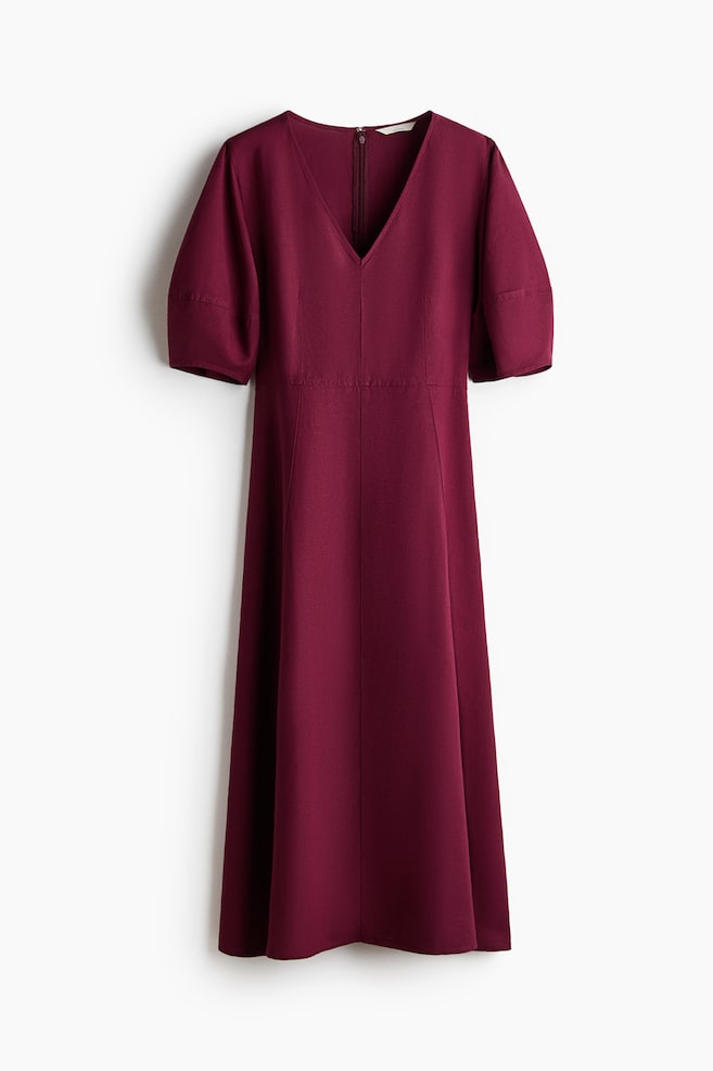 Linen-blend dress - Dark red/Dark yellow - 1