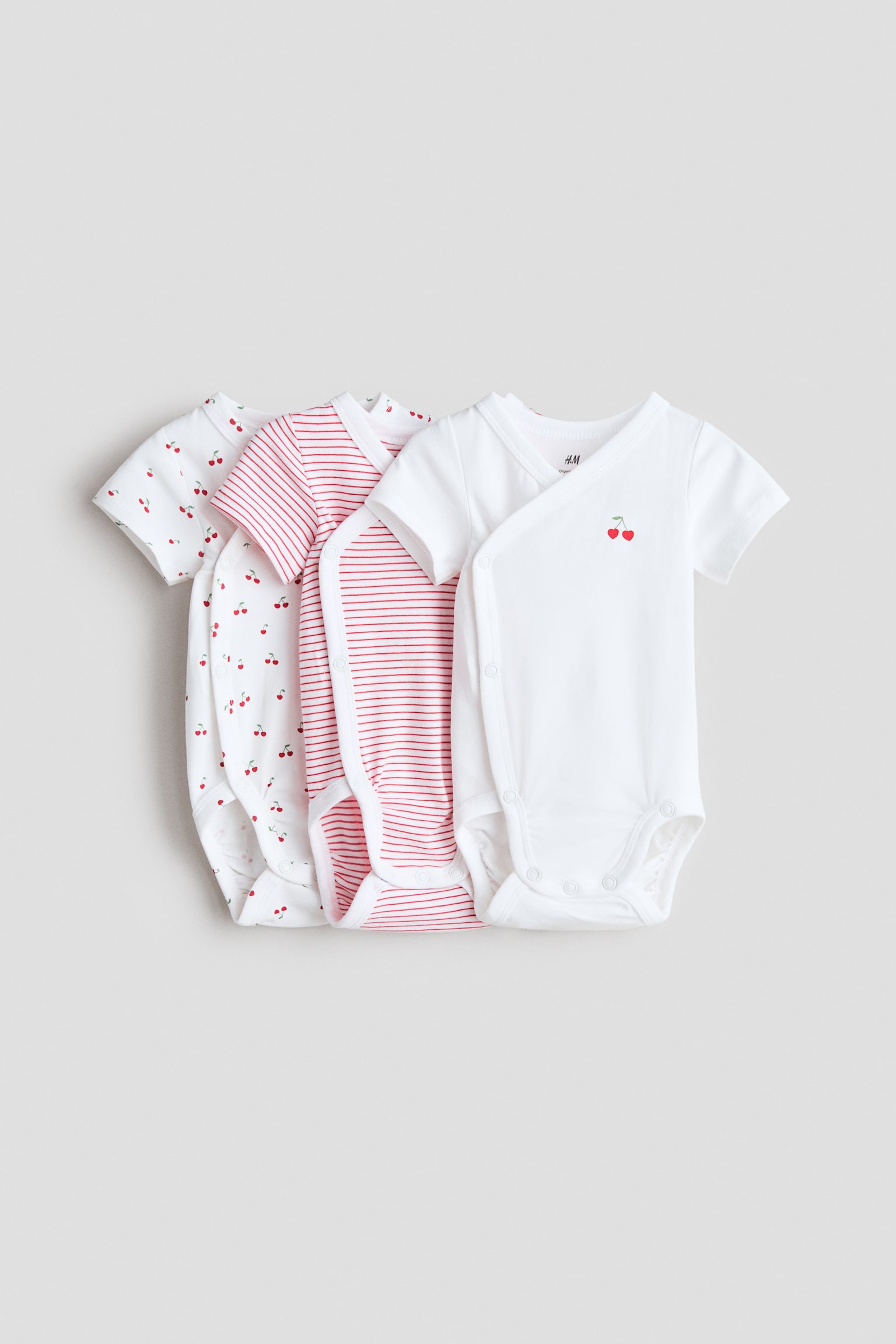 3-pack Wrapover Bodysuits - White/cherries/Light beige/animals/Pink/floral/Navy blue/sailboat/Light gray melange/animals/Light dusty pink/floral/Dusty pink/floral
